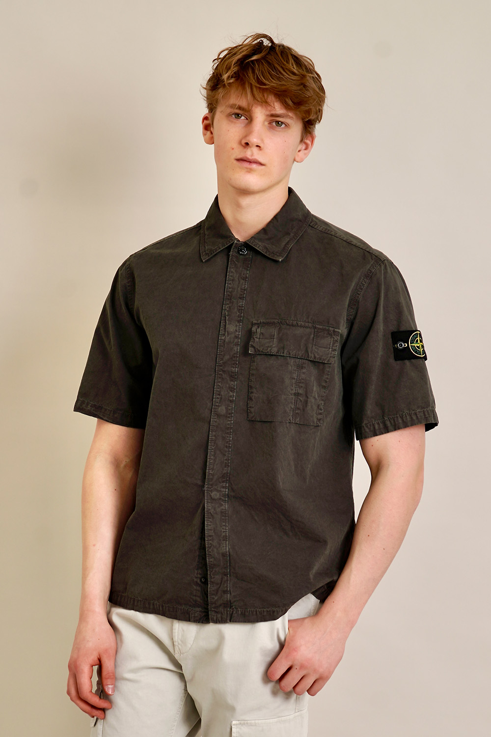 STONE ISLAND Comfort Fit Regular Fit OLD Effect Brushed Organic Cotton Canvas Short-Sleeve Shirt 