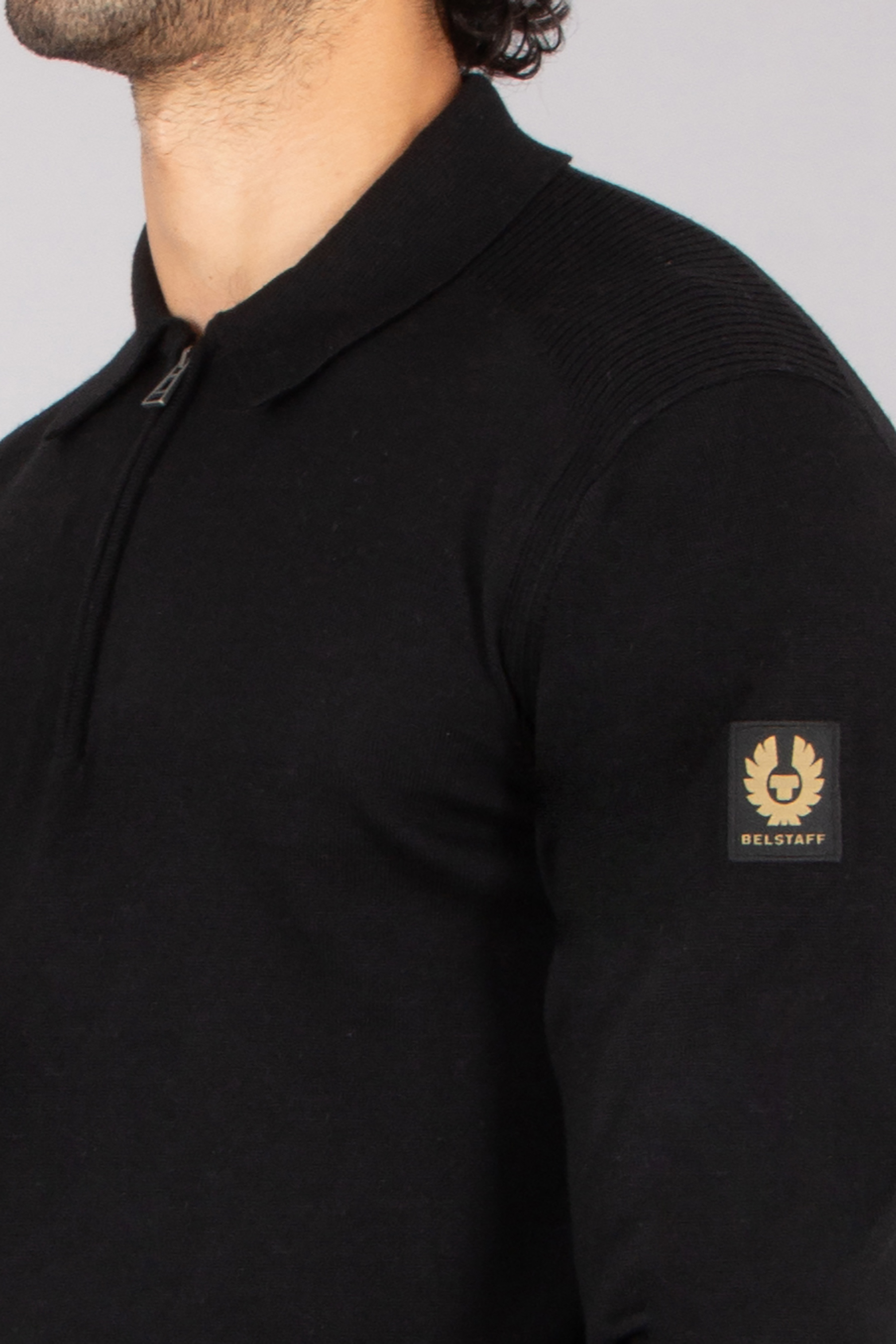 BELSTAFF Regular Fit Extrafine Wool Knit Polo Kyle Vlies, Langer Ärmel, Erwachsener, Mann, Person