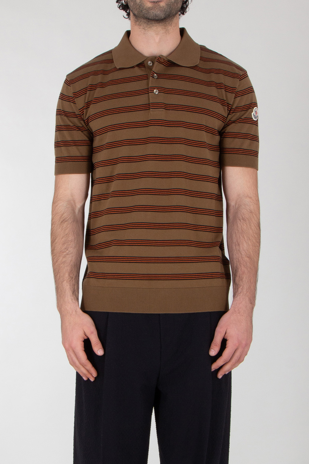 MONCLER Striped Cotton Polo Shirt