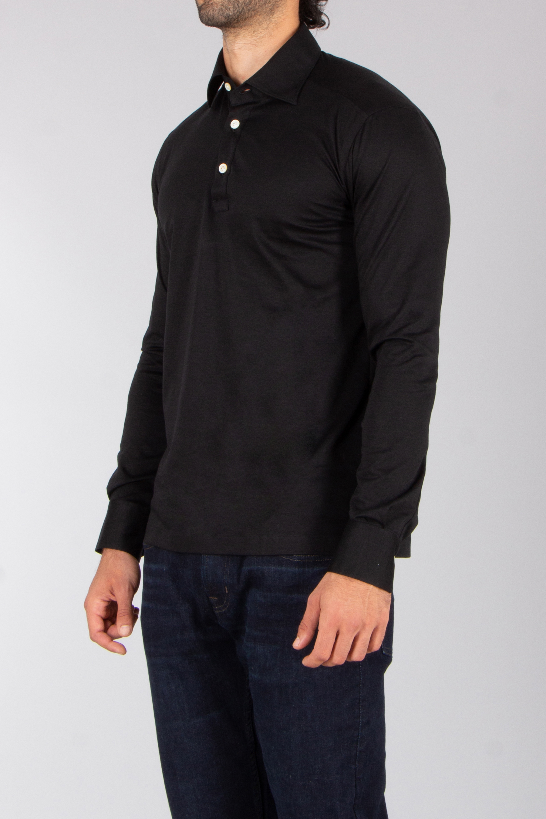 KITON Regular Fit Cotton Jersey Long-Sleeve Polo Shirt Langarm, Hemd, Ärmel, Hosen, Person
