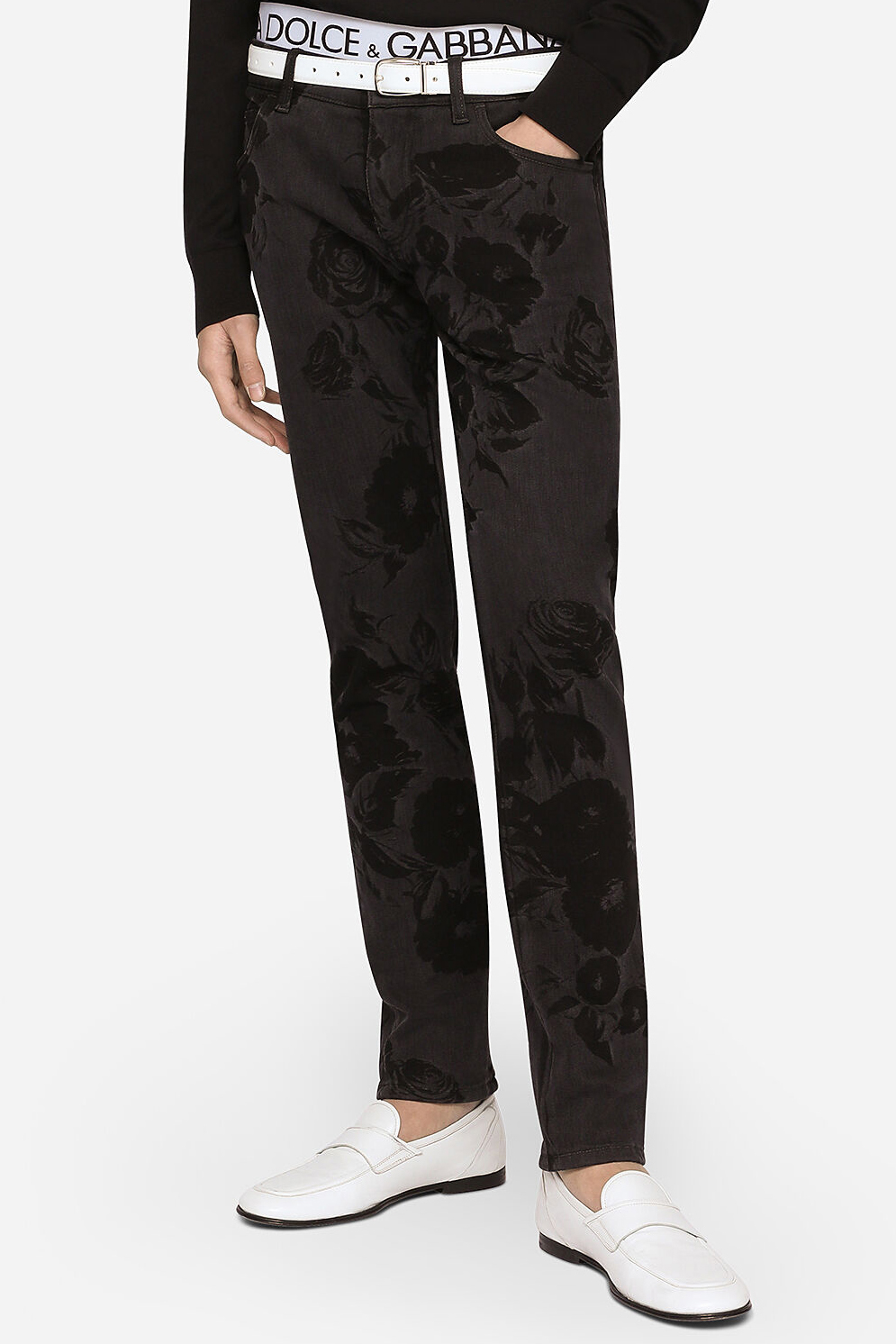DOLCE & GABBANA Laser-etched Rose Design Skinny Jeans