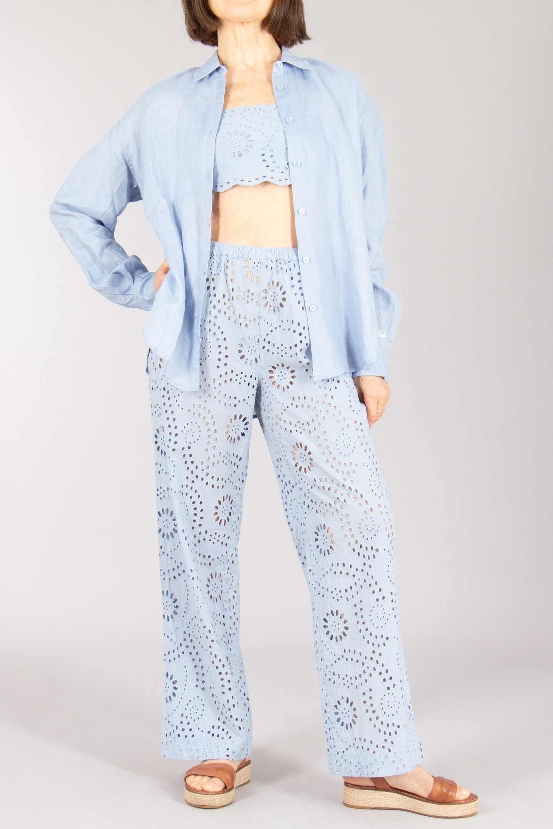 MC 2 SAINT BARTH Regular Fit Sunflower Embroidery Cotton Pants Inez Bekleidung, Hosen, Pyjama