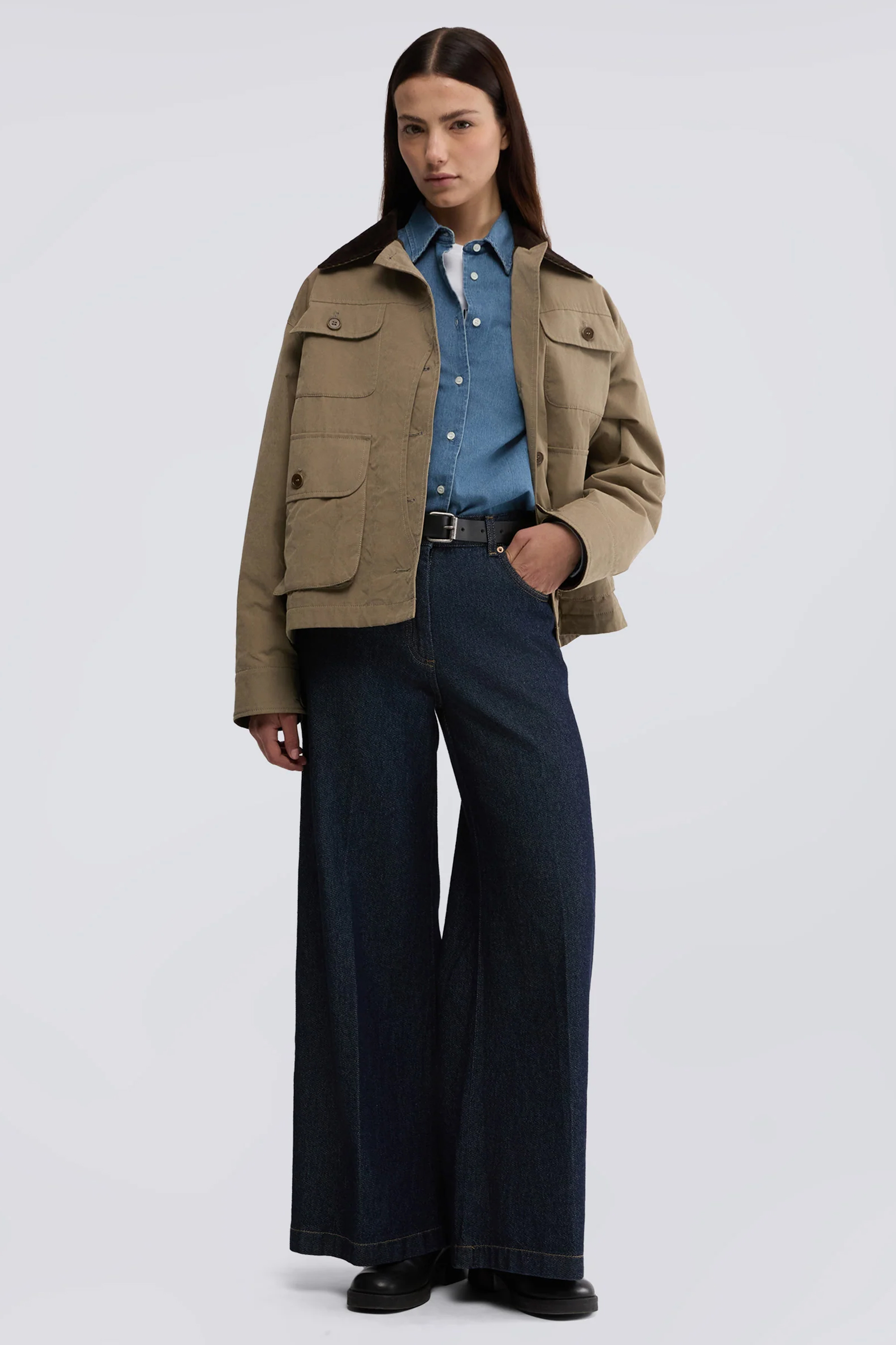 ASPESI Wide Leg Cotton Denim Jeans Mantel, Hosen, Jacke, Weste, Blazer