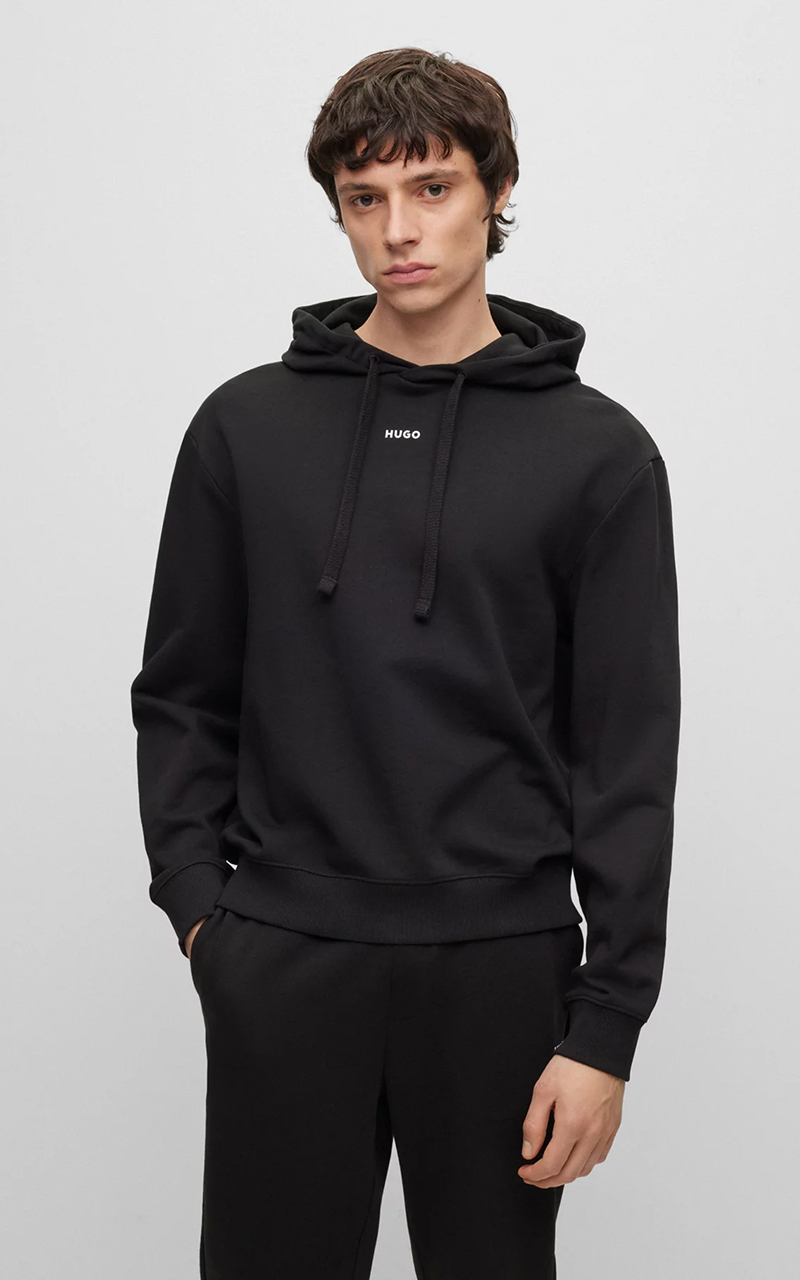HUGO Relaxed Fit Printed Cotton Terry Hoodie Dapo HUGO Relaxed Fit Printed Cotton Terry Hoodie Dapo