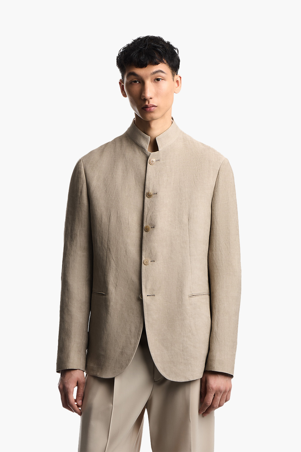 EMPORIO ARMANI Linen Crepe Blend Faded Effect Jacket 