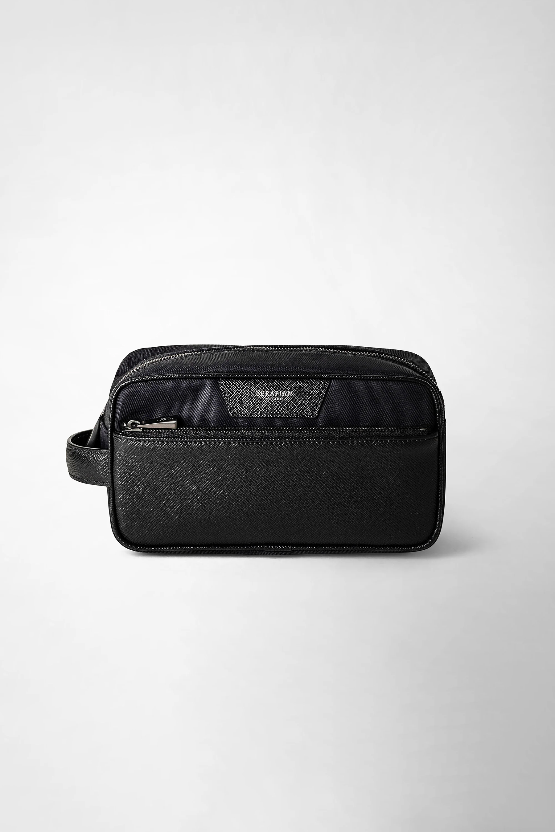 SERAPIAN Recycled Twill & Evoluzione Leather Wash Bag