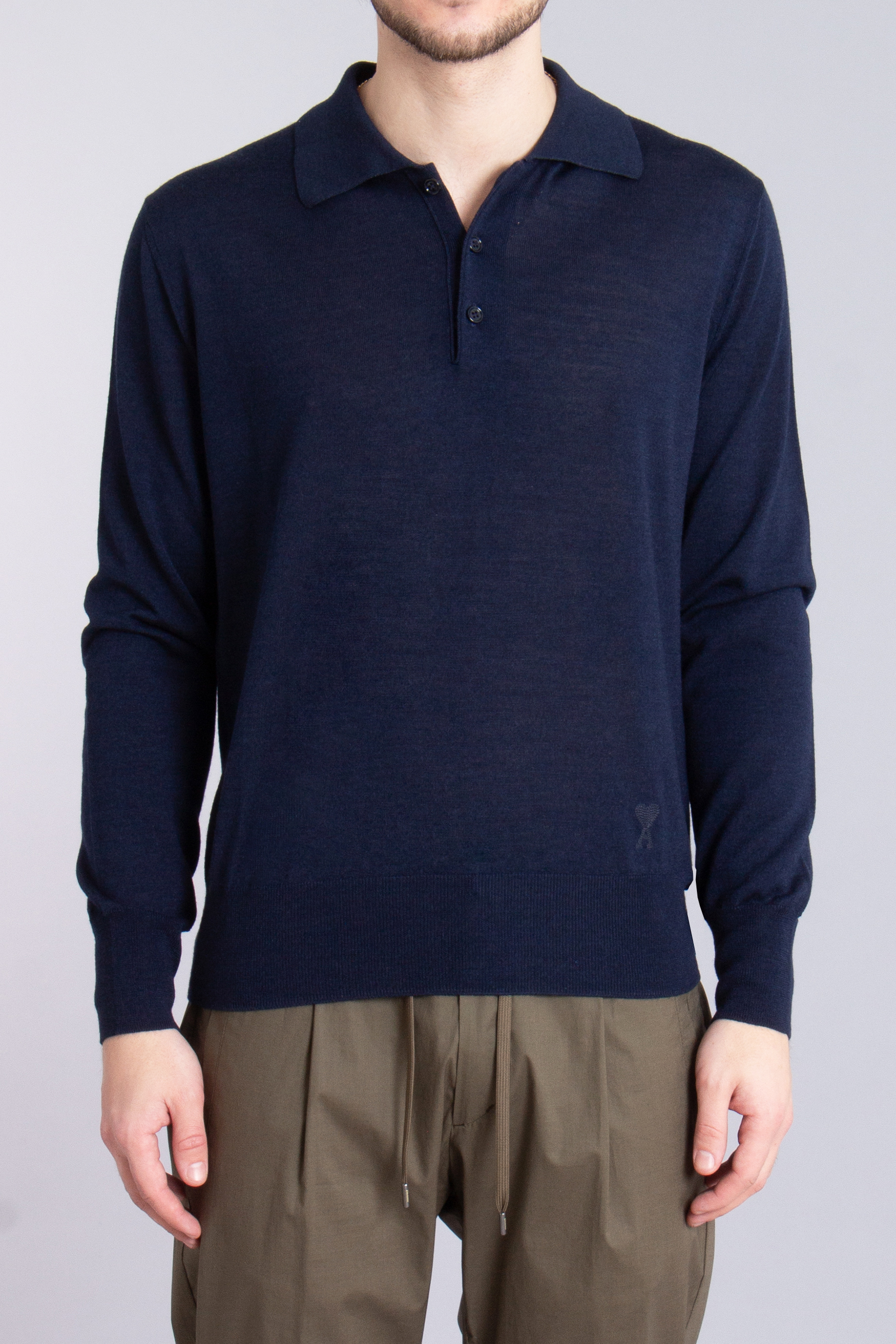 AMI PARIS Ami De Coeur Extrafine Wool-Silk Blend Knit Polo AMI PARIS Ami De Coeur Extrafine Wool-Silk Blend Knit Polo