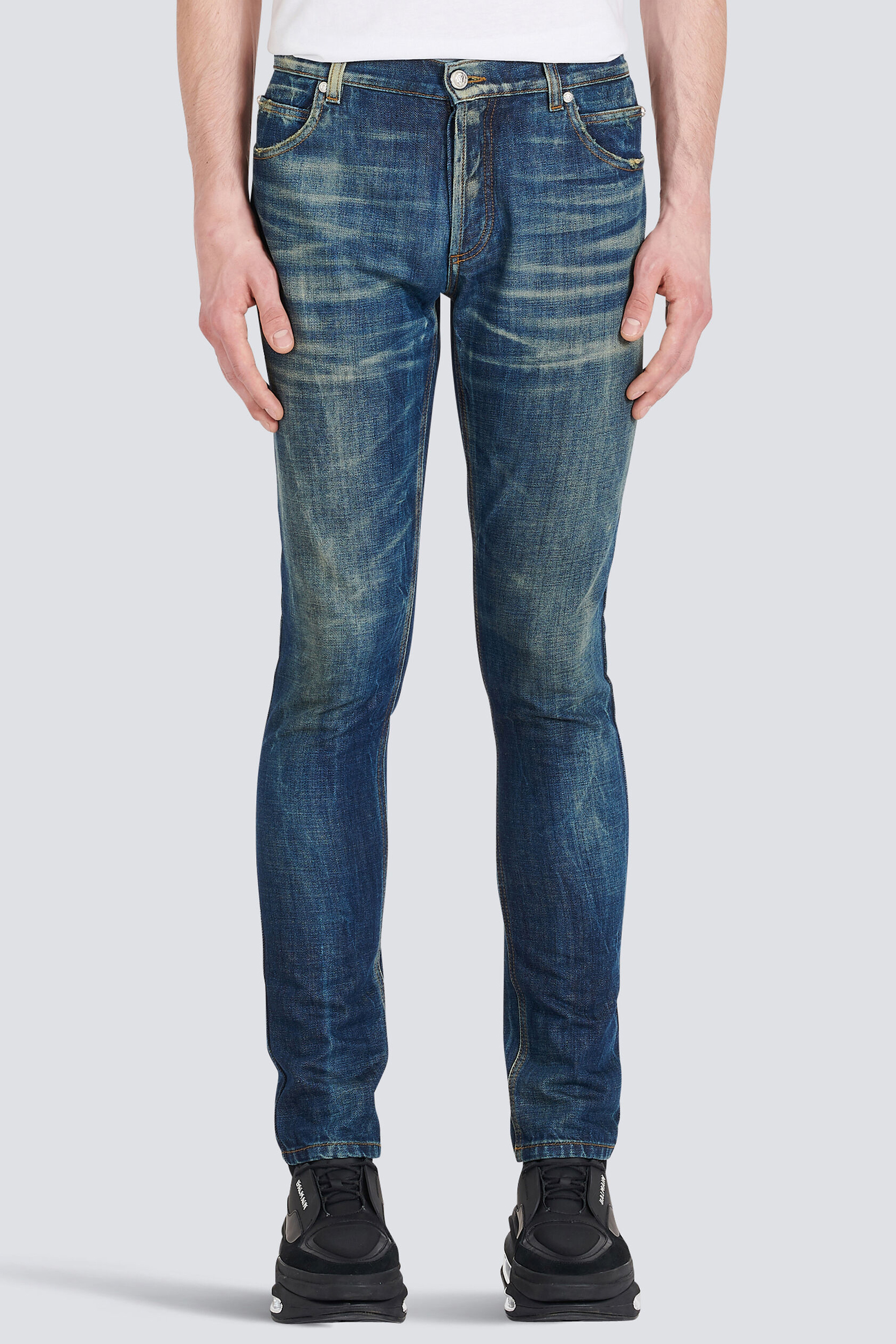BALMAIN Slim Fit Bleach Effect Jeans