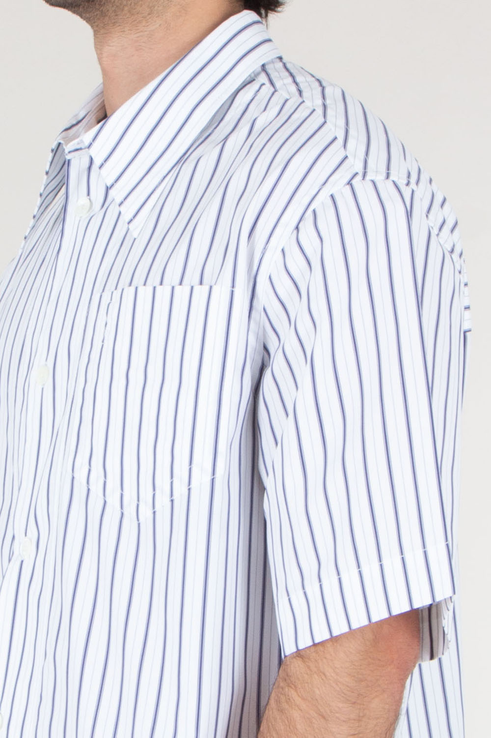AMI PARIS Oversized Short Sleeve Striped Cotton Shirt 