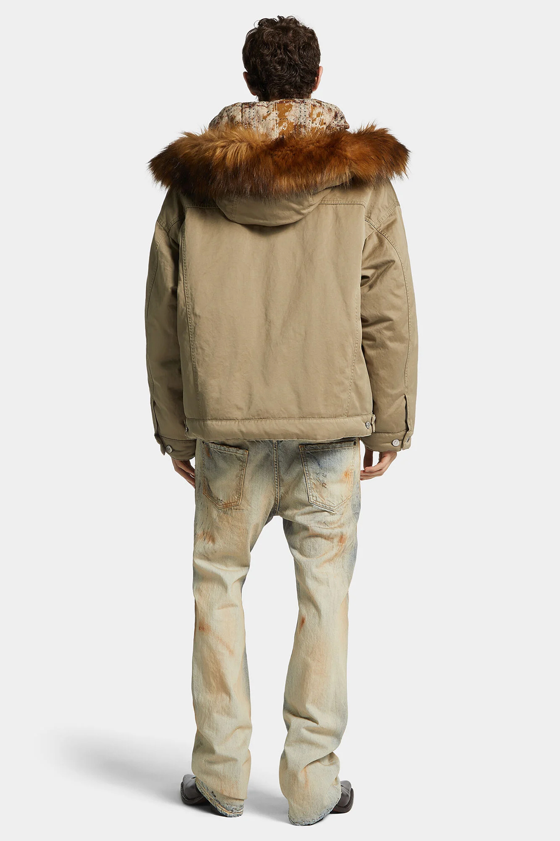 DSQUARED2 Relaxed Fit Faux Fur Trim Cotton Winter Party Kaban Mantel, Jacke, Erwachsener, Mann, Person