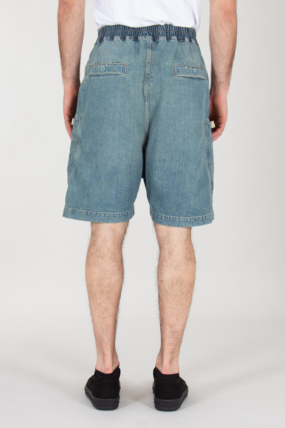 RICK OWENS DRKSHDW Wide Leg Washed Denim Zipped Shorts Bauhaus Pods
