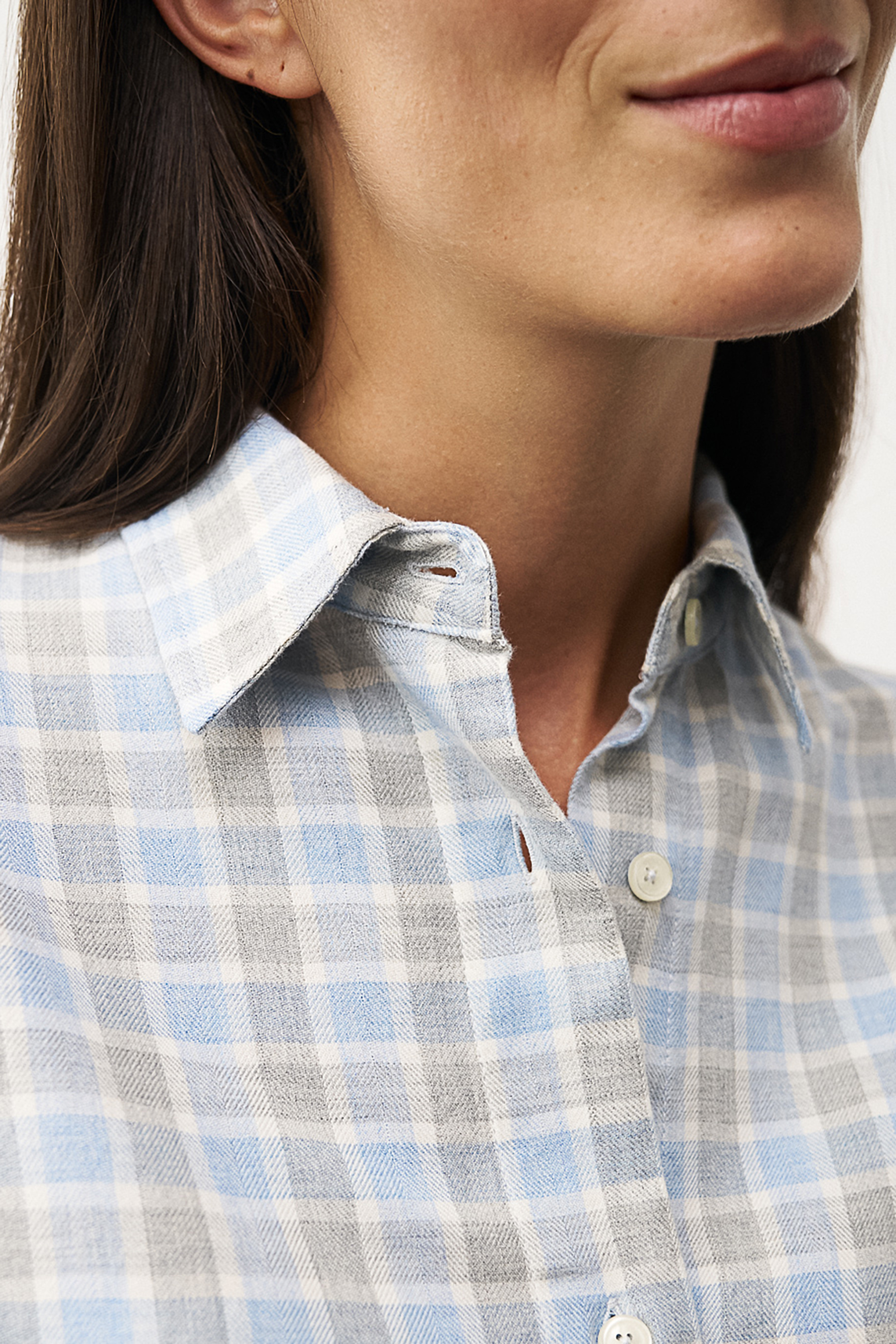 0039 ITALY Oversized Fit Checked Cotton Flannel Blouse Elsa Bekleidung, Hemd, Person, Gesicht, Kopf