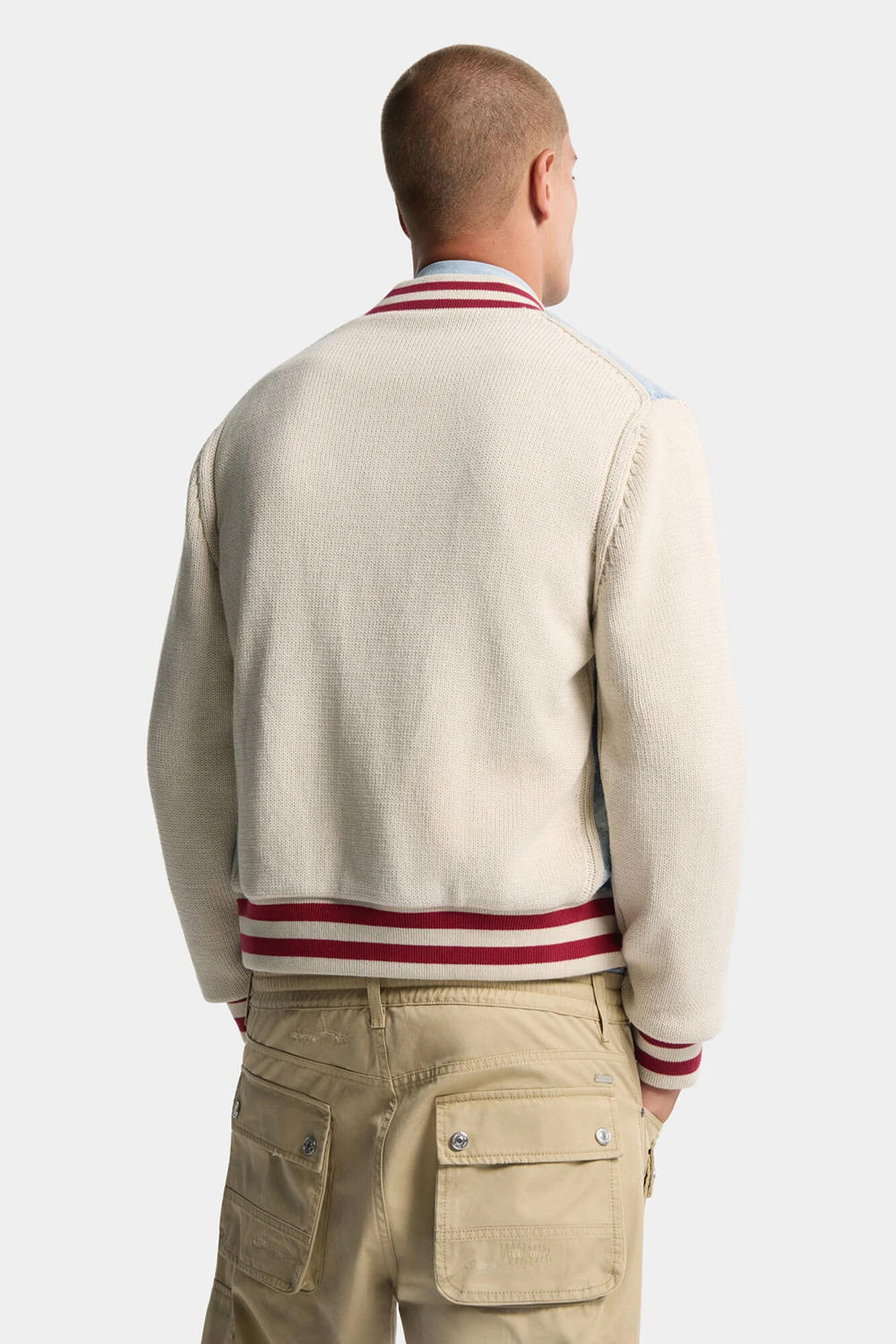 DSQUARED2 Regular Fit Knit Cotton & Monogrammed Denim Bomber Jacket