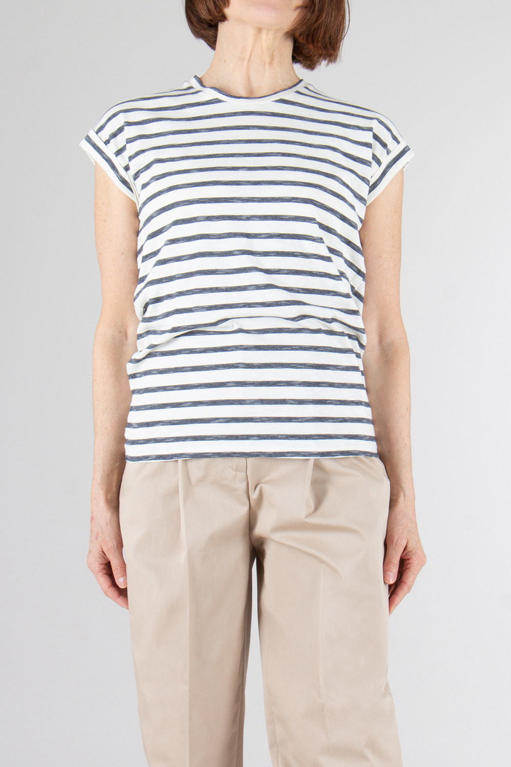 0039 ITALY Striped Cap Sleeve Cotton T-shirt Tisha