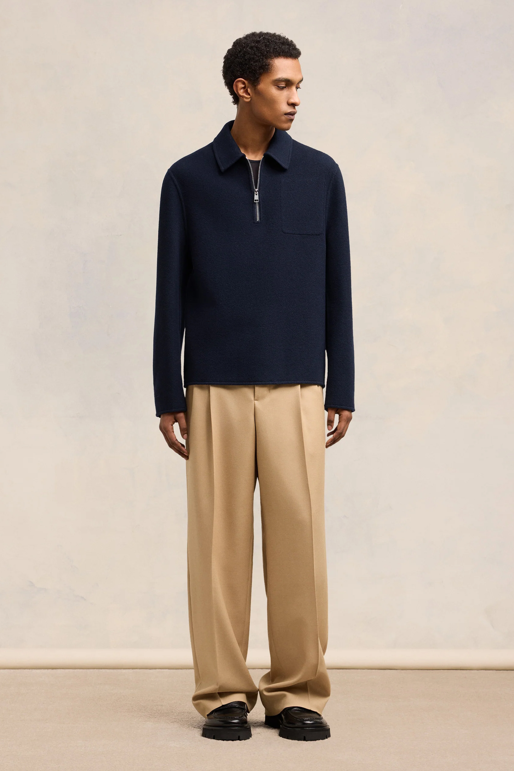 AMI PARIS Double-Face Wool-Cashmere Semi Zipped Jacket AMI PARIS Double-Face Wool-Cashmere Semi Zipped Jacket