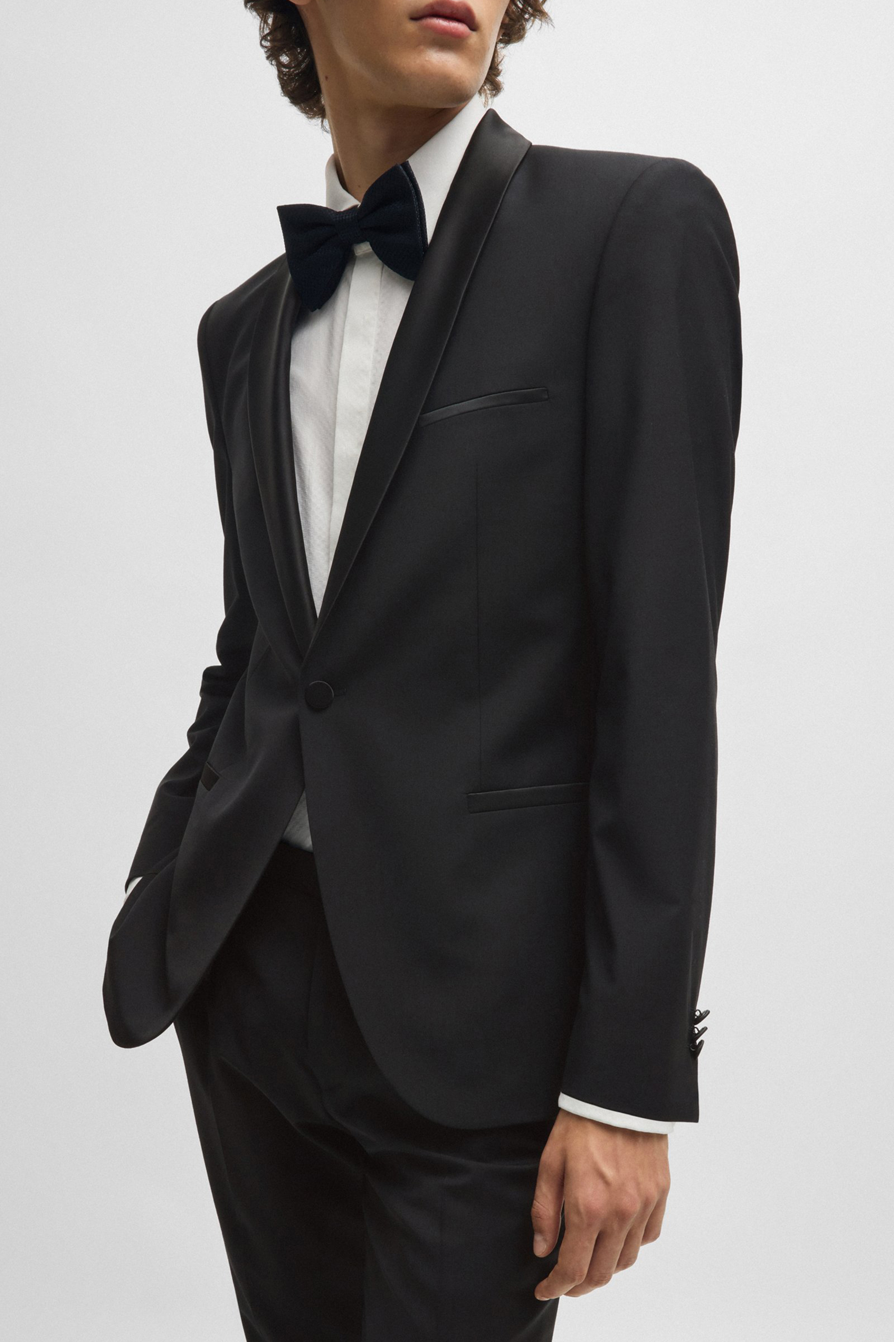 HUGO Extra Slim Fit Stretch Virgin Wool Blend Tuxedo Jacket Arti Formelle Kleidung, Anzug, Smoking, Mantel, Blazer