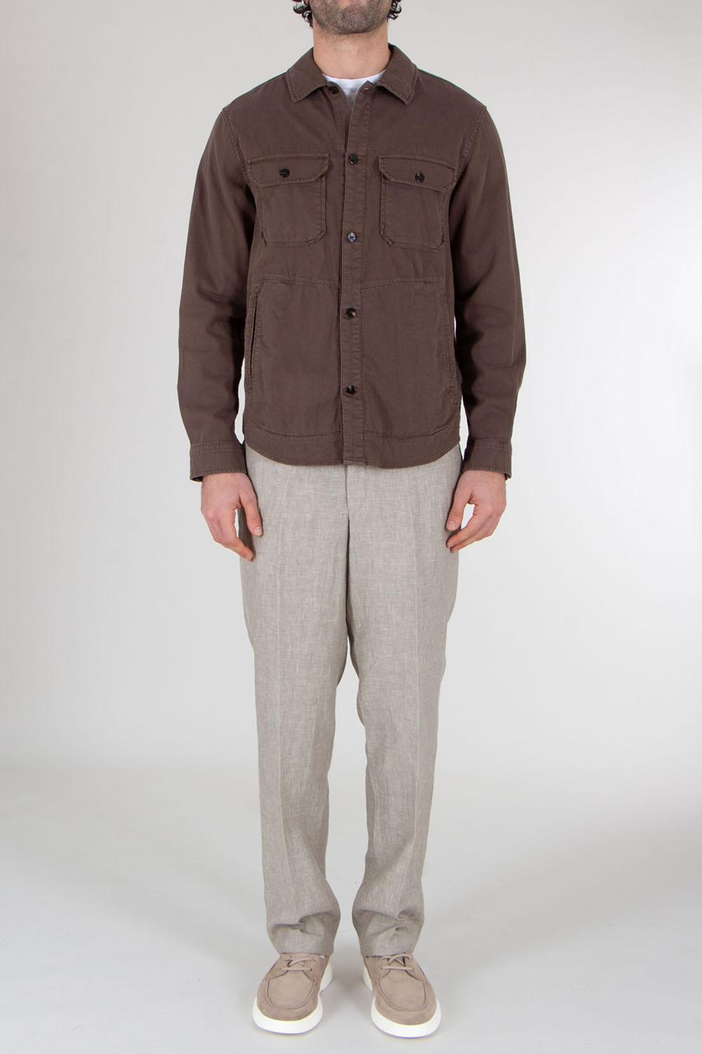 WOOLRICH Regular Fit Cotton-Linen Safari Overshirt