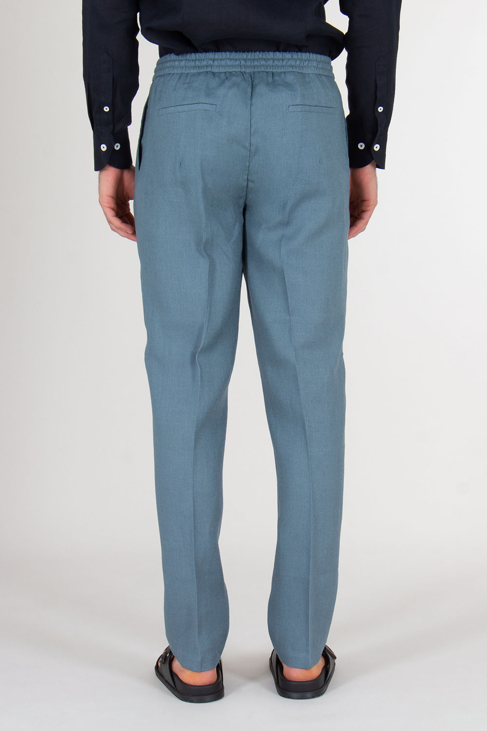 AURÉLIEN Slim Fit Linen Drawstring Trousers Seaside