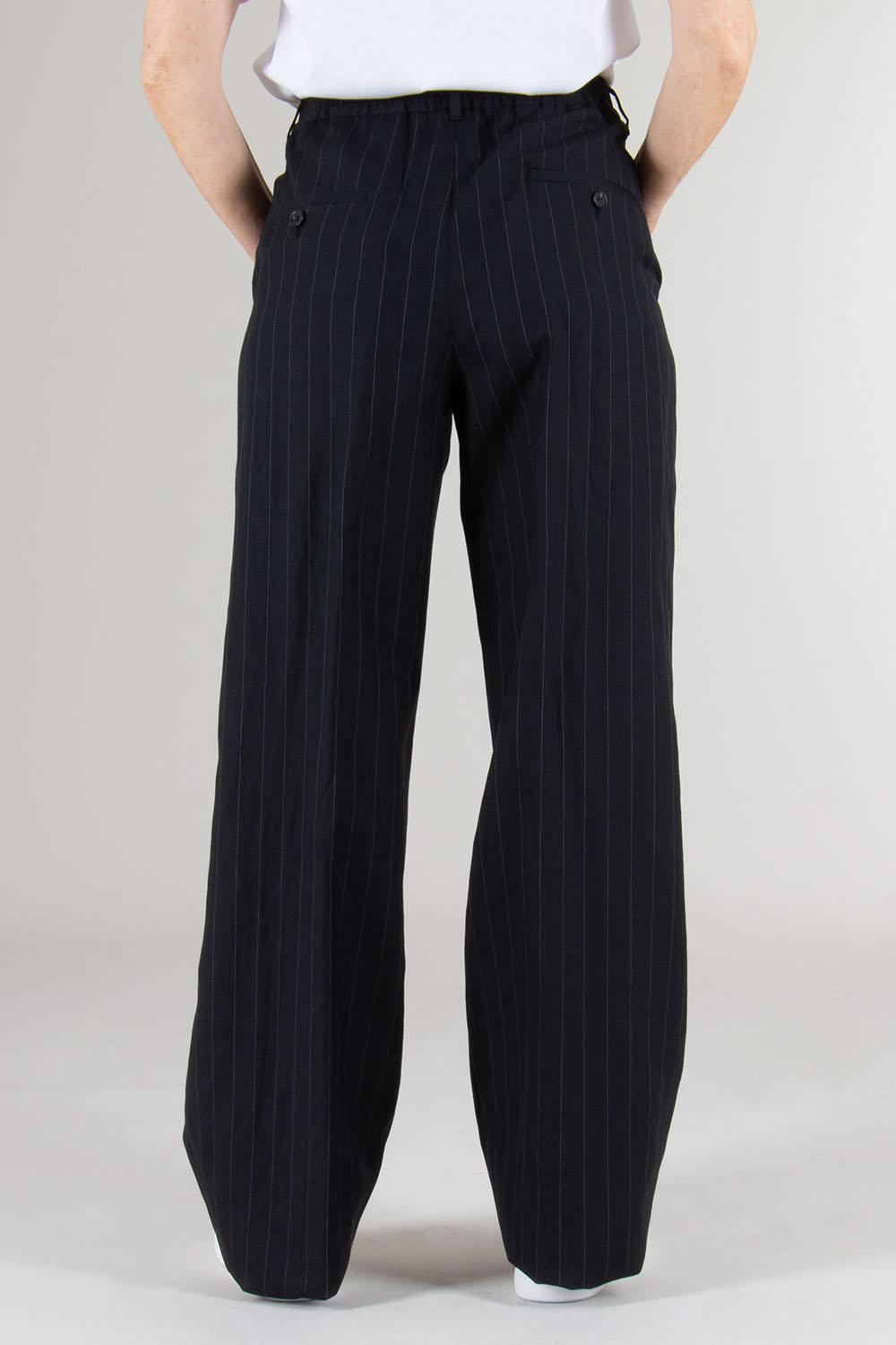 PAUL SMITH Regular Fit Wide Leg Striped Wool Linen Trousers 