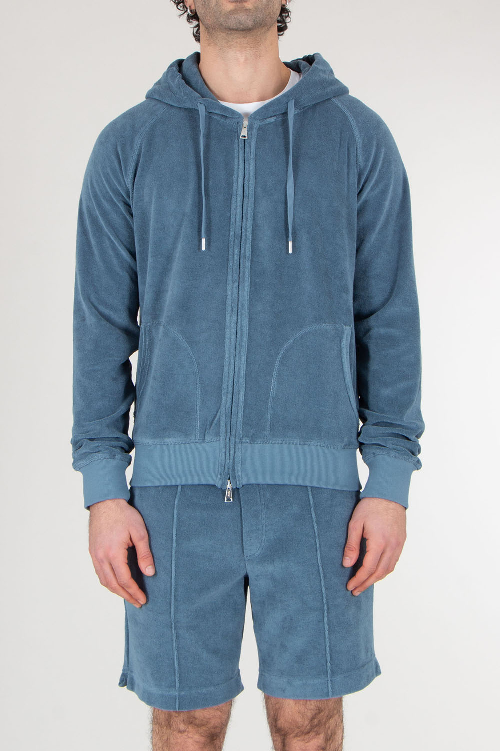AURÉLIEN Cotton Blend Terry Zip Hoodie 