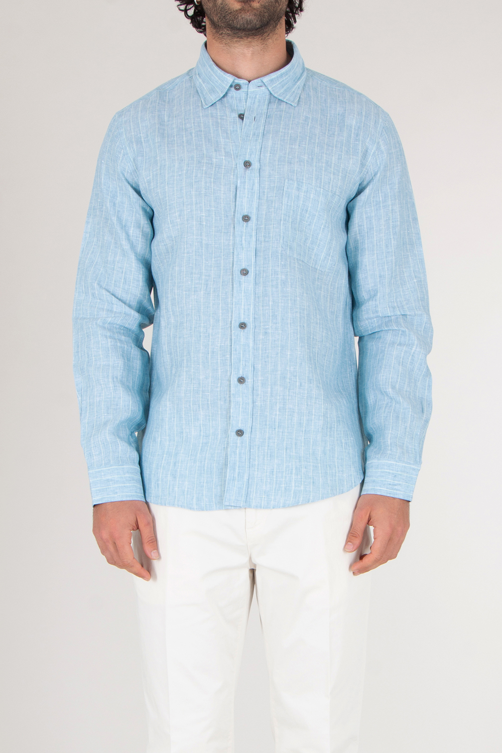 SEAESE Regular Fit Linen Pinstripe Shirt