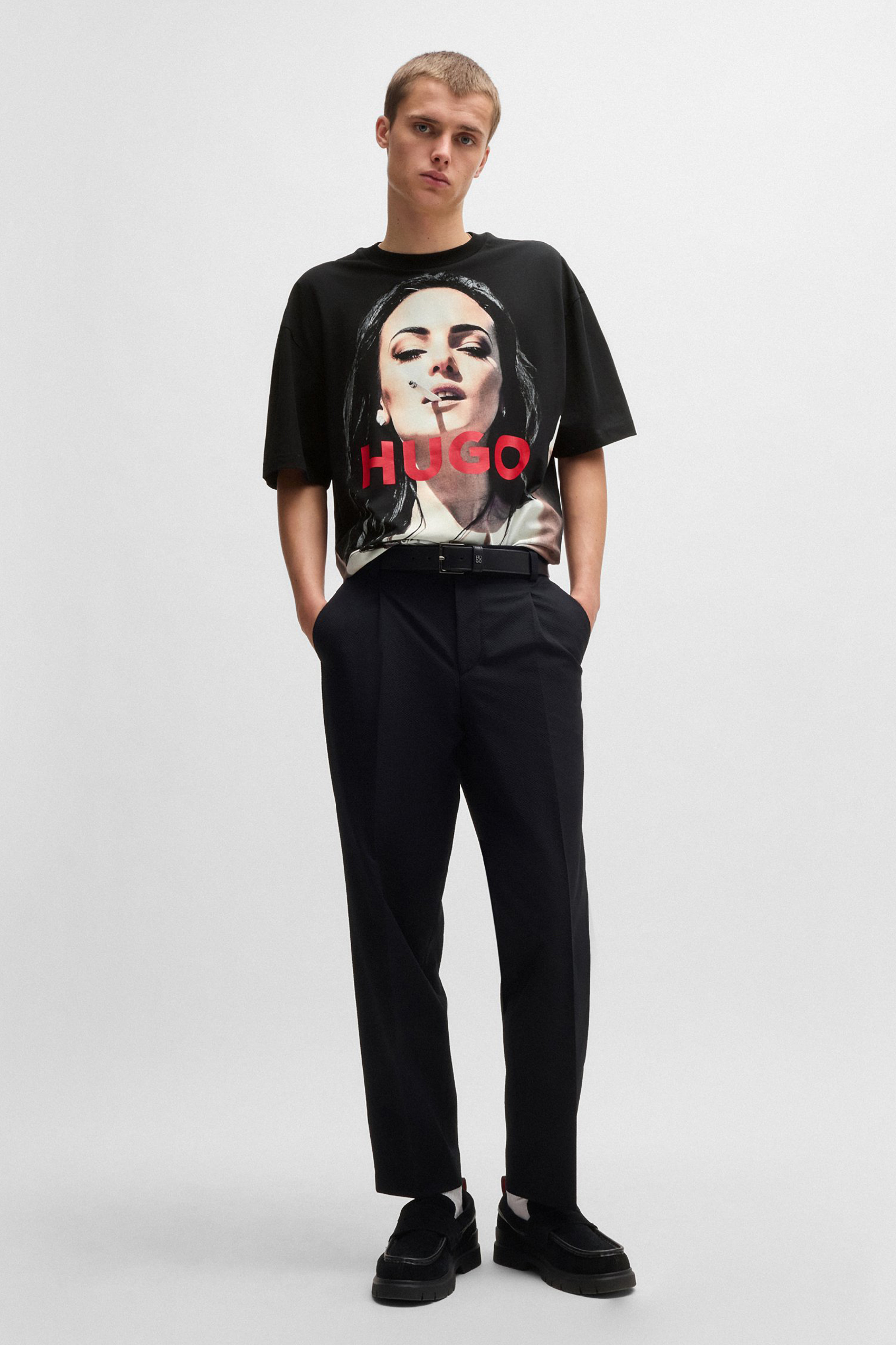 HUGO Oversized Printed Cotton Jersey T-Shirt Duwedie HUGO Oversized Printed Cotton Jersey T-Shirt Duwedie