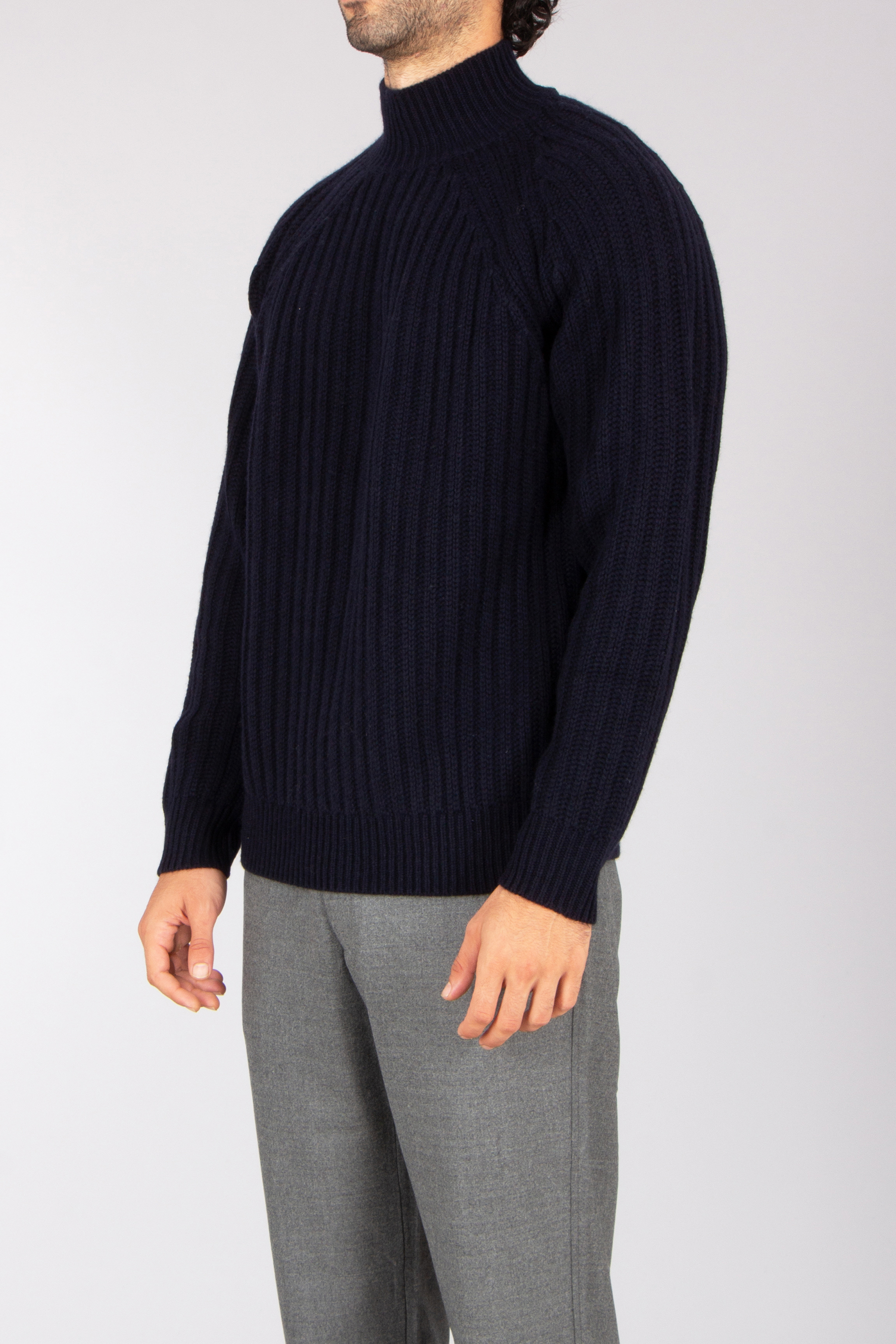 ALLED Regular Fit Ribbed Virgin Wool-Cashmere Blend Mock Neck Sweater Bekleidung, Strickwaren, Pullover