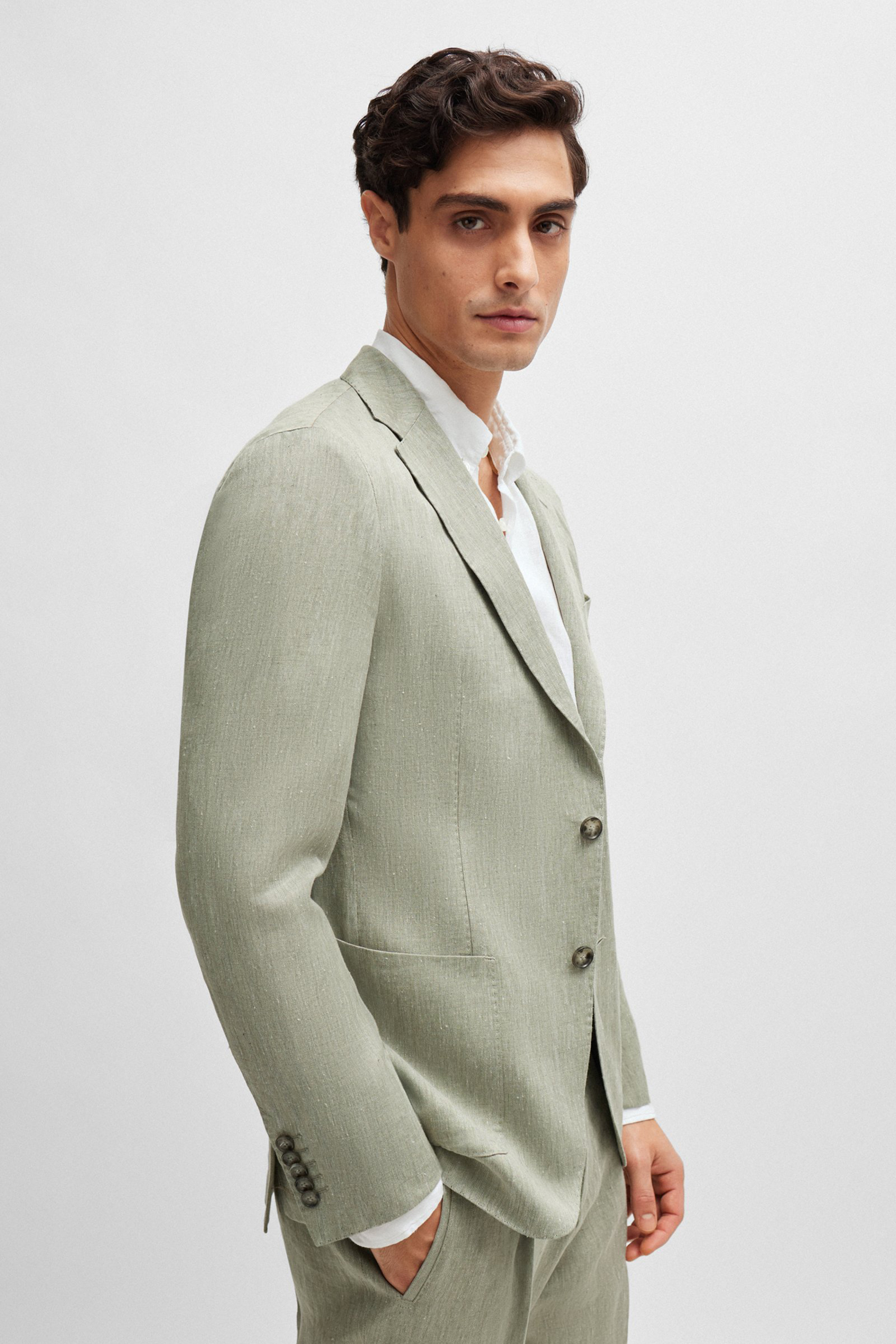 BOSS Slim Fit Herringbone Linen-Silk Jacket L-Heston BOSS Slim Fit Herringbone Linen-Silk Jacket L-Heston
