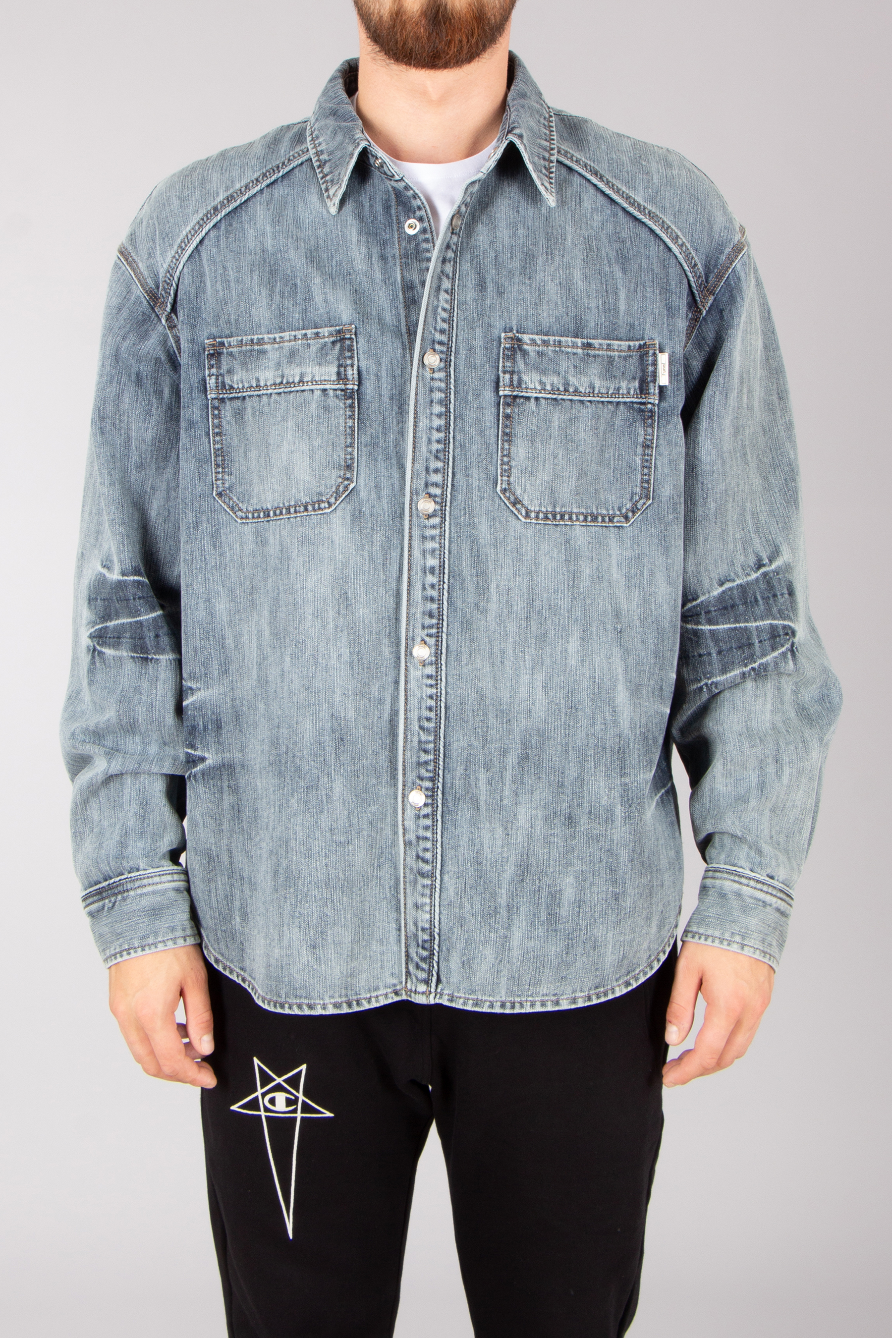 JJUUN.J Loose Fit Domingo Wash Cotton Blend Denim Overshirt