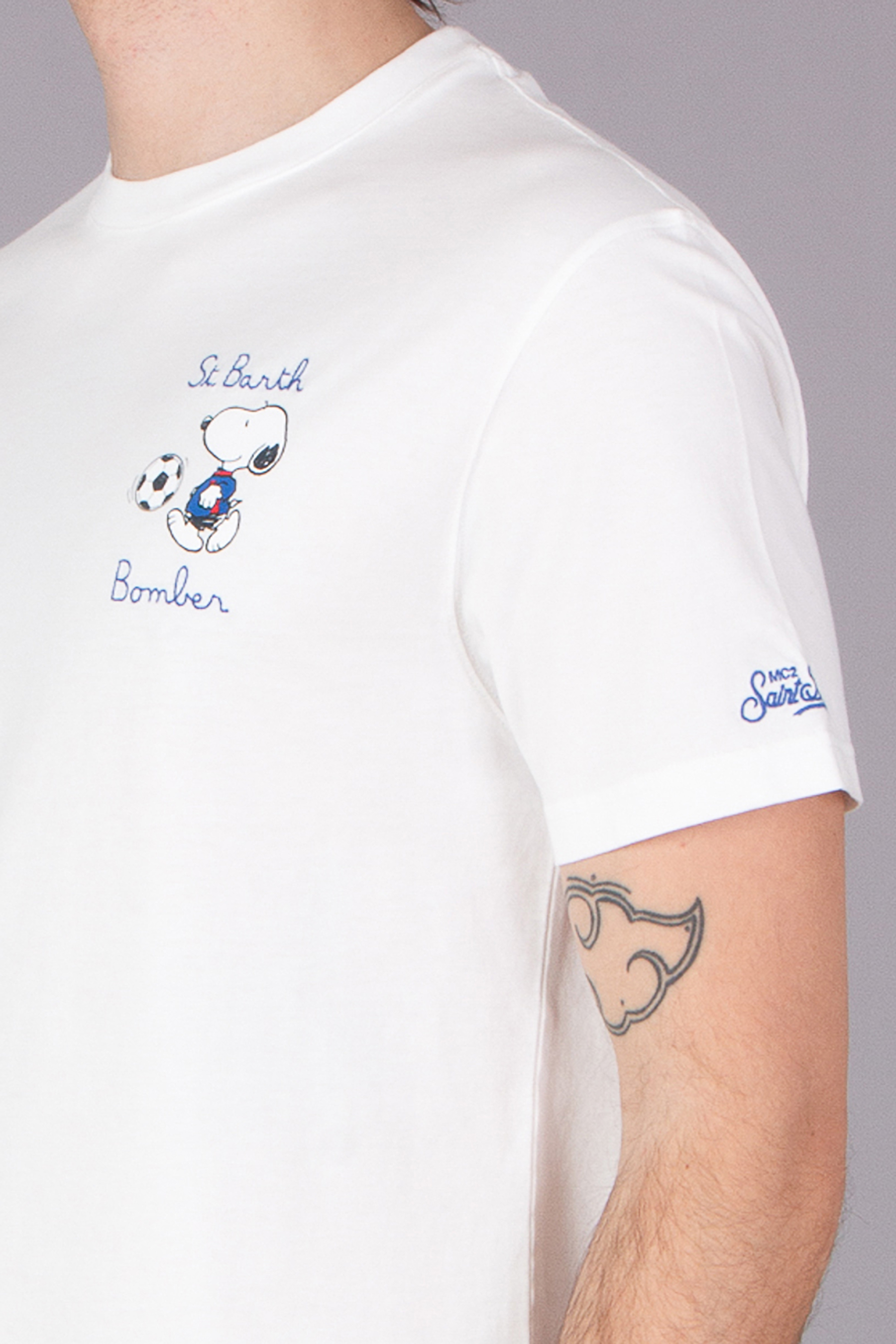 MC 2 SAINT BARTH Snoopy Bomber Organic Cotton Jersey T-Shirt MC 2 SAINT BARTH Snoopy Bomber Organic Cotton Jersey T-Shirt