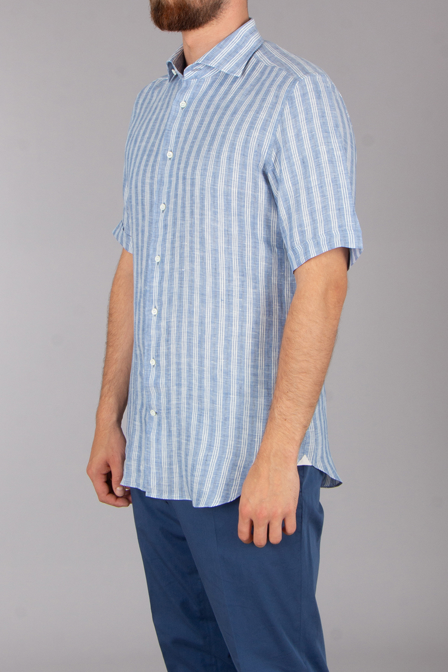 EMANUELE MAFFEIS Regular Fit Striped Linen Short-Sleeve Shirt Eduardo Gladys EMANUELE MAFFEIS Regular Fit Striped Linen Short-Sleeve Shirt Eduardo Gladys