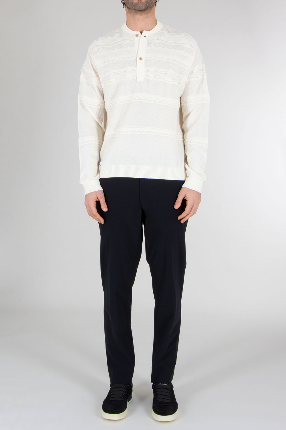 EMPORIO ARMANI Relaxed Fit Mix Stitch Lyocell-Paper-Cotton Knit Polo