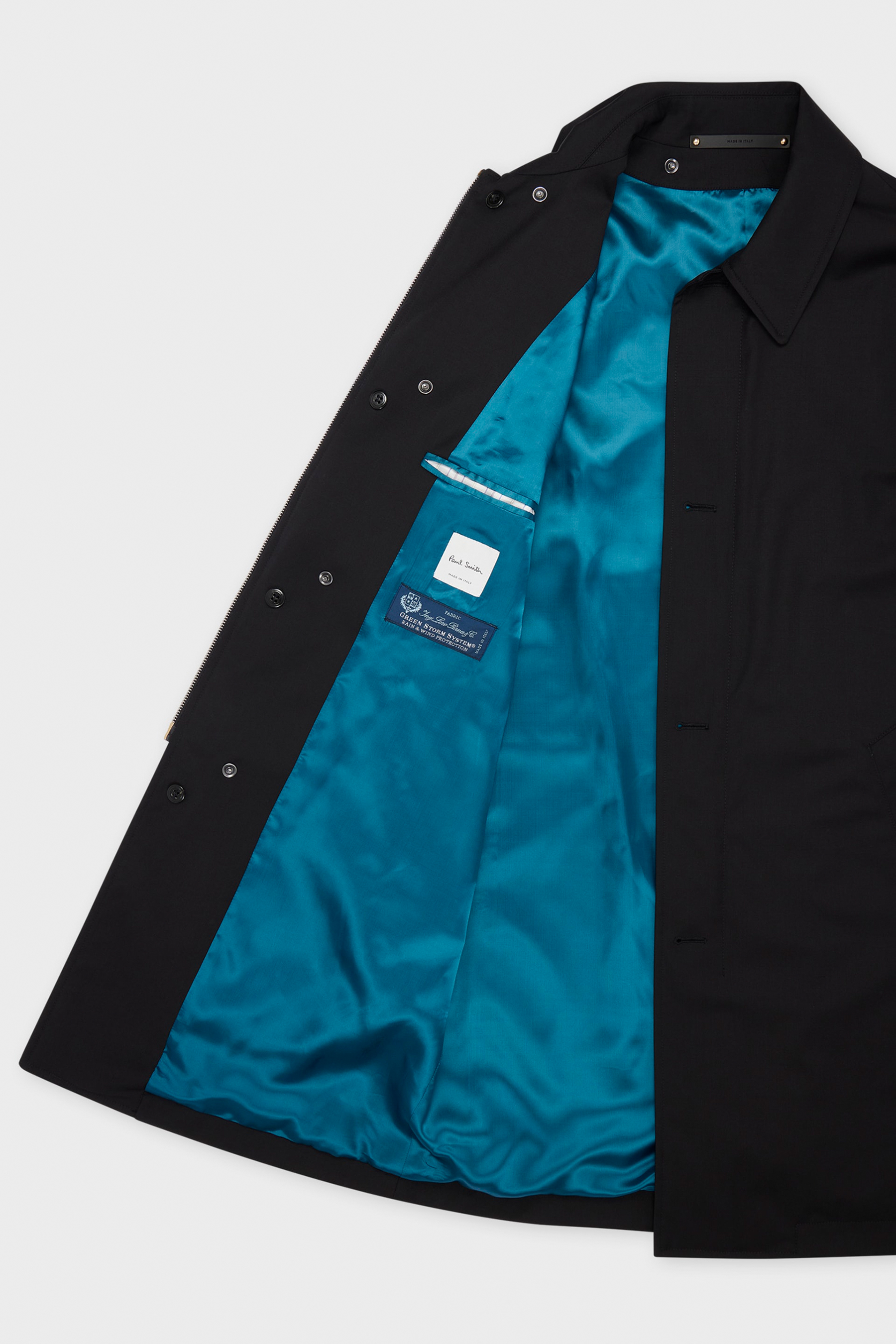 PAUL SMITH Regular Fit Detachable Gilet Green Storm System Wool Mac Coat Mantel, Langarm, Jacke, Hemd, Weste