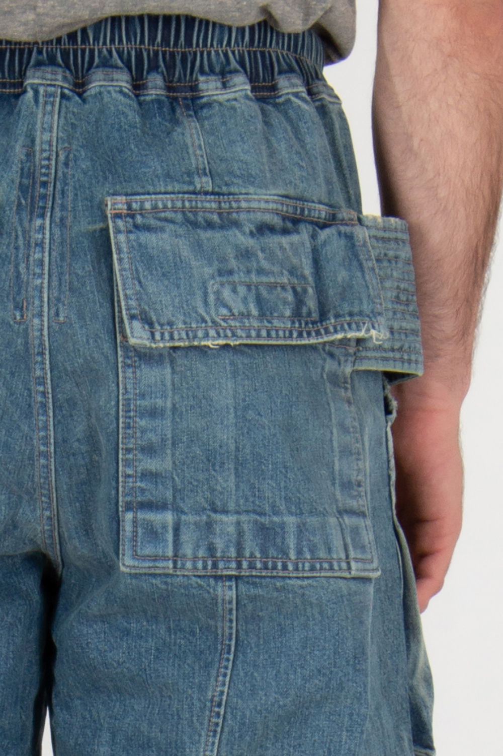 RICK OWENS DRKSHDW Loose Fit Denim Creatch Cargo Drawstring Pants