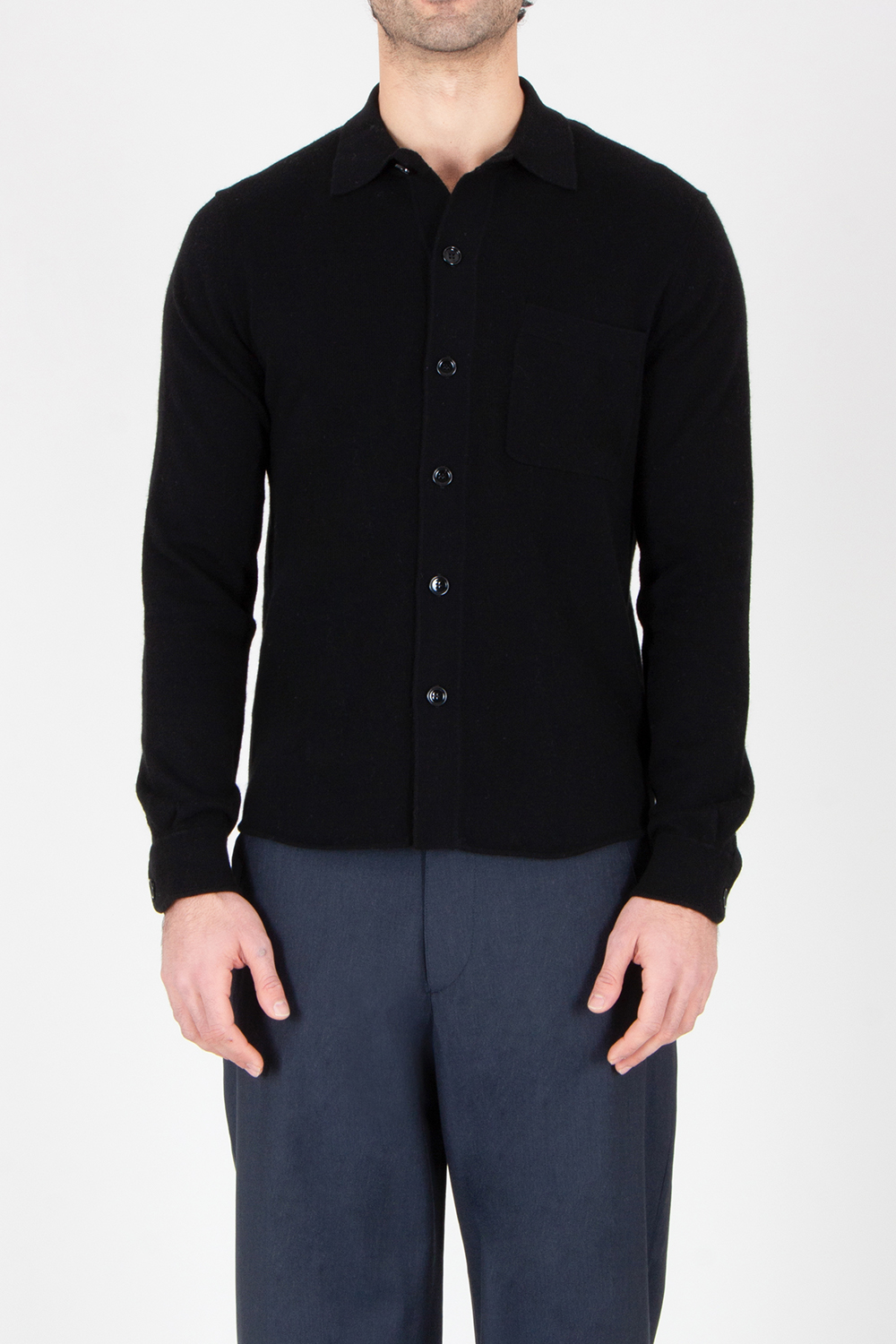 ALLUDE Regular Fit Cotton-Cashmere Blend Knit Shirt