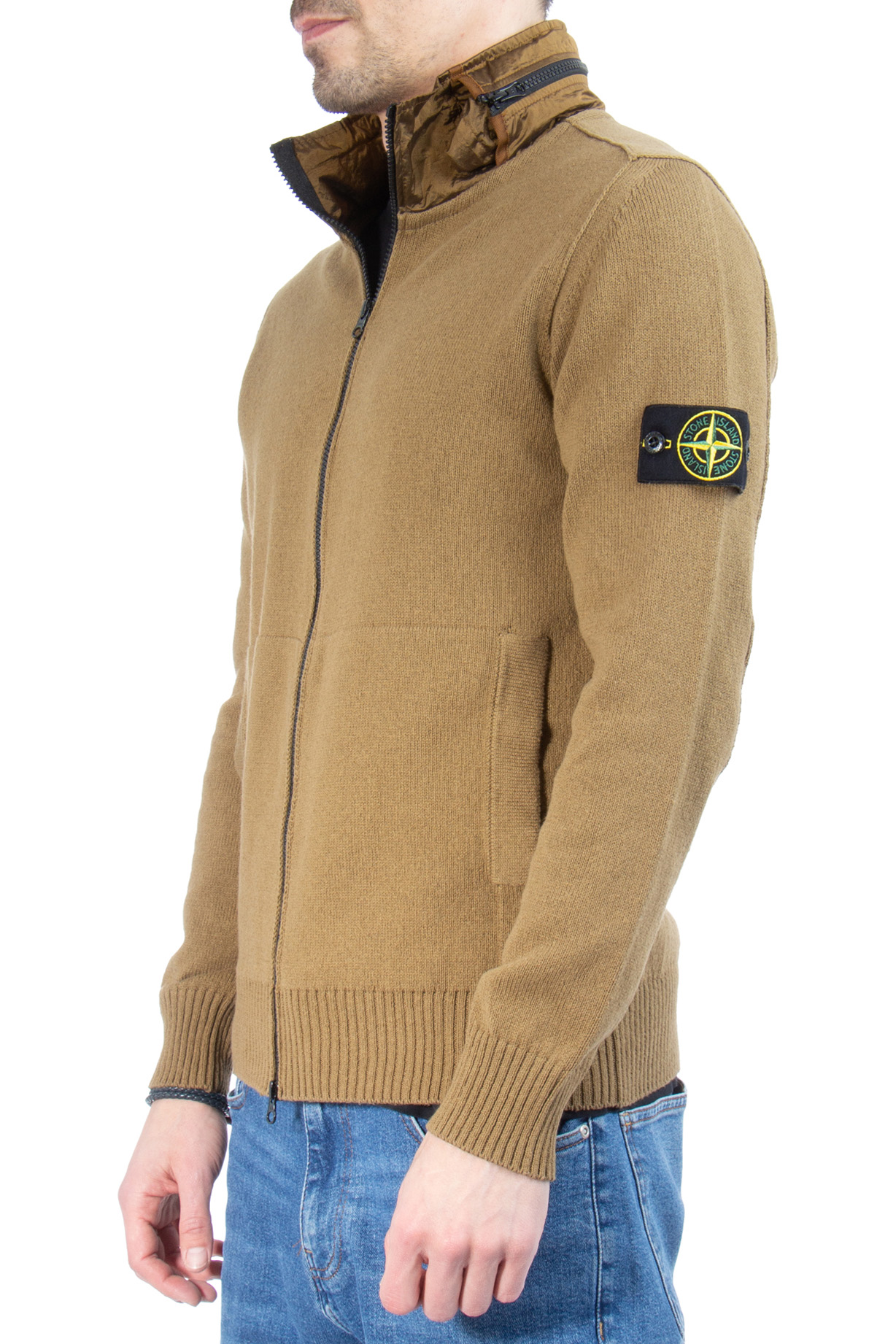 STONE ISLAND Cotton Knit Jacket with Hidden Hood STONE ISLAND Cotton Knit Jacket with Hidden Hood