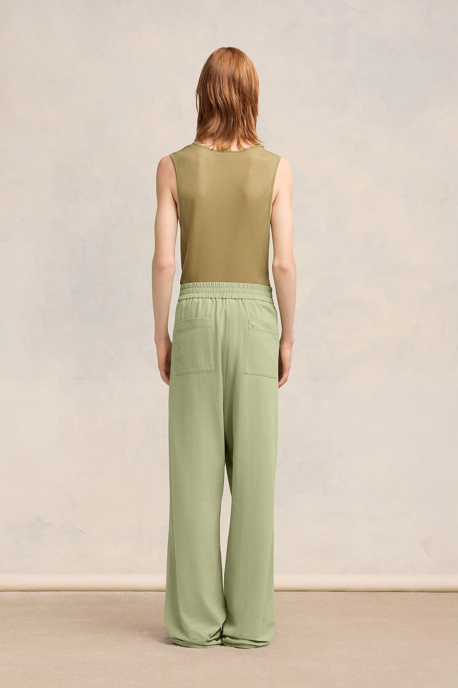 AMI PARIS Wide Leg Cotton Crepe Pants AMI PARIS Wide Leg Cotton Crepe Pants