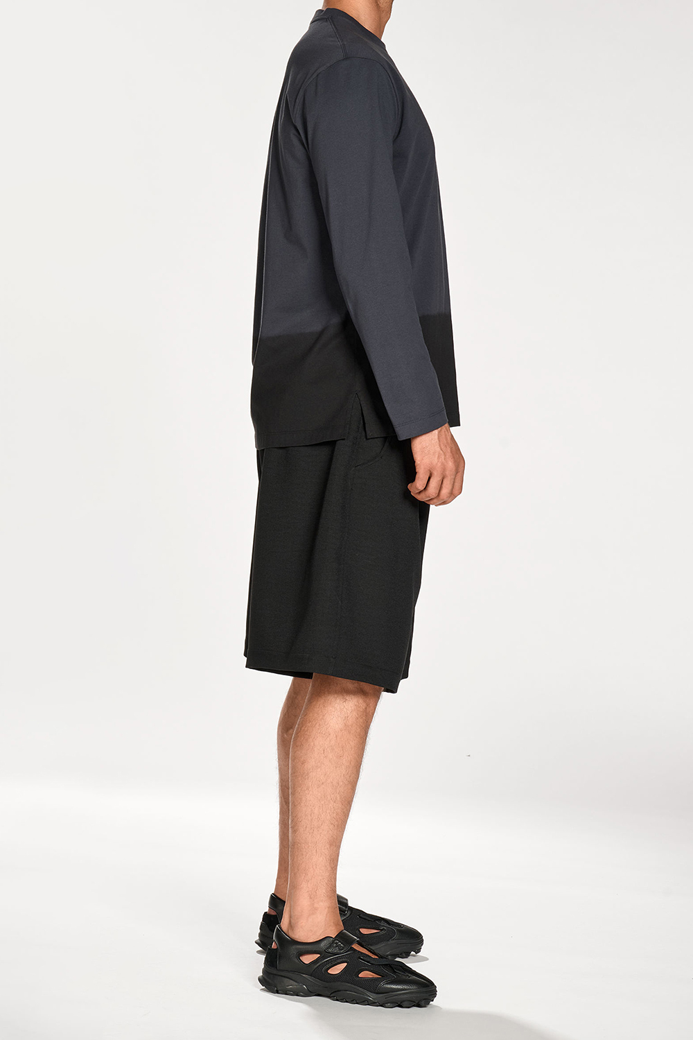 Y-3 Loose Fit Dip Effect Cotton Jersey Long-Sleeve T-Shirt