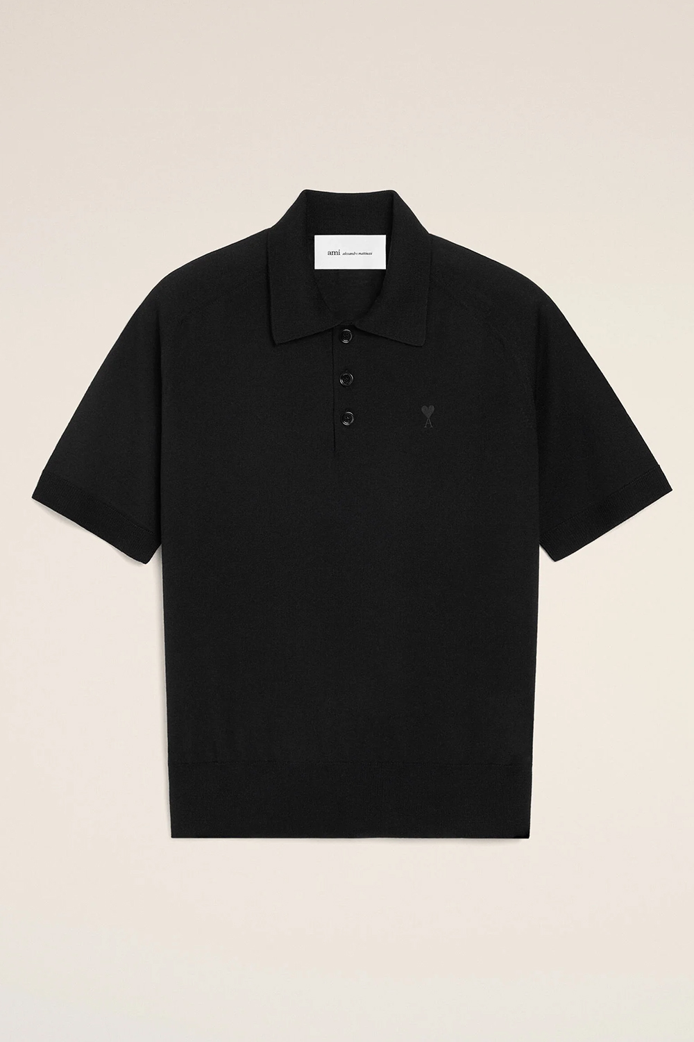 AMI PARIS Regular Fit Ami De Coeur Interlock Wool Knit Polo