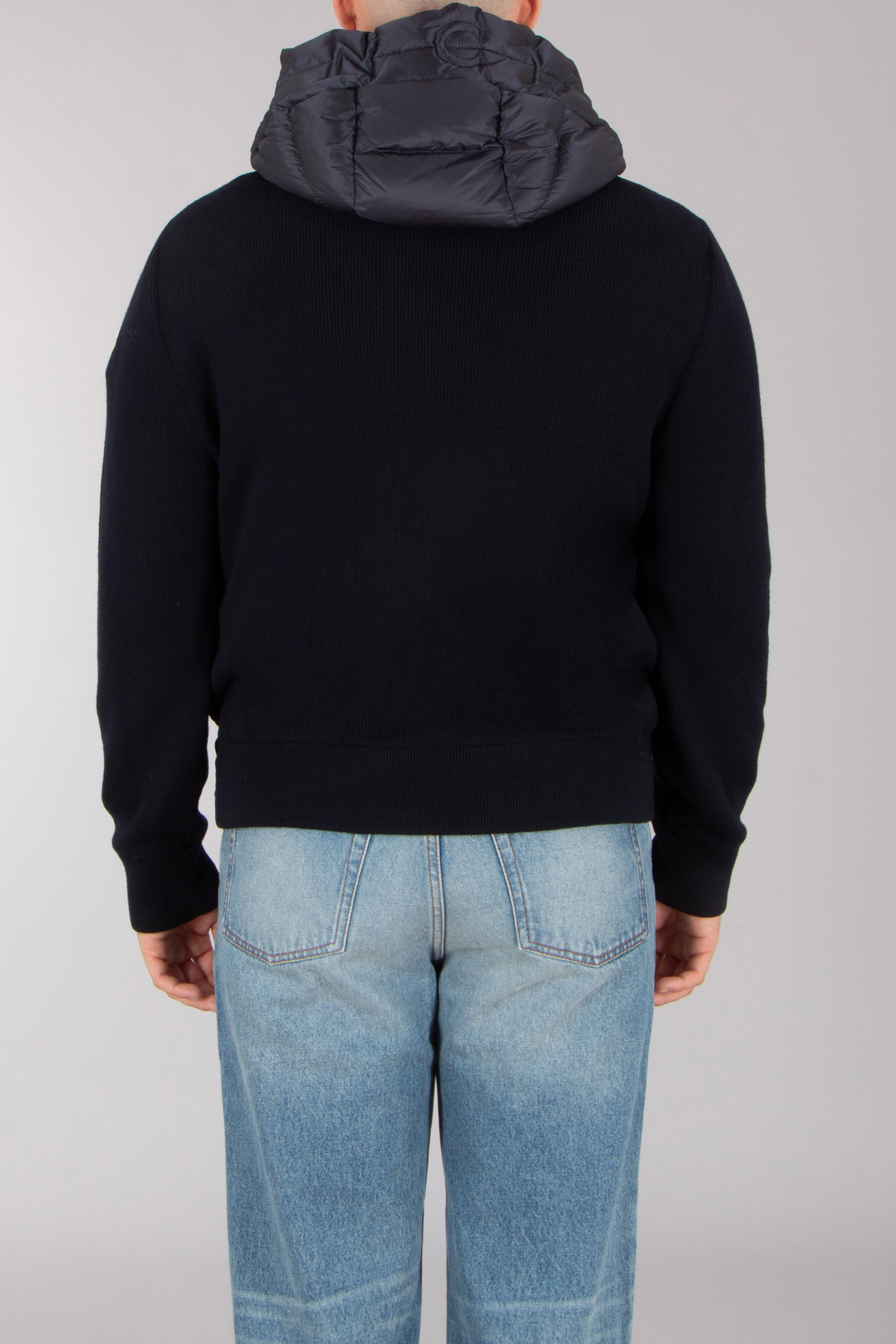 MONCLER Regular Fit Down Padded Virgin Wool Zip Cardigan Strickwaren, Pullover, Sweatshirt, Kapuzenpulli, Kapuze