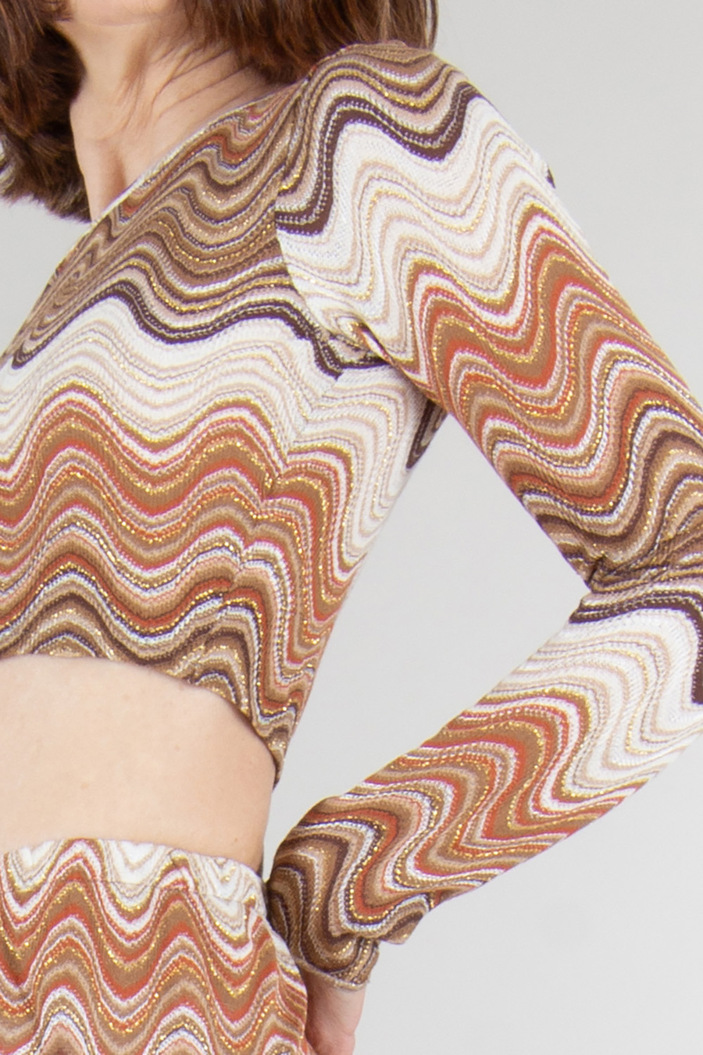 MC2 SAINT BARTH Cropped Woven Wave Long Sleeve top 