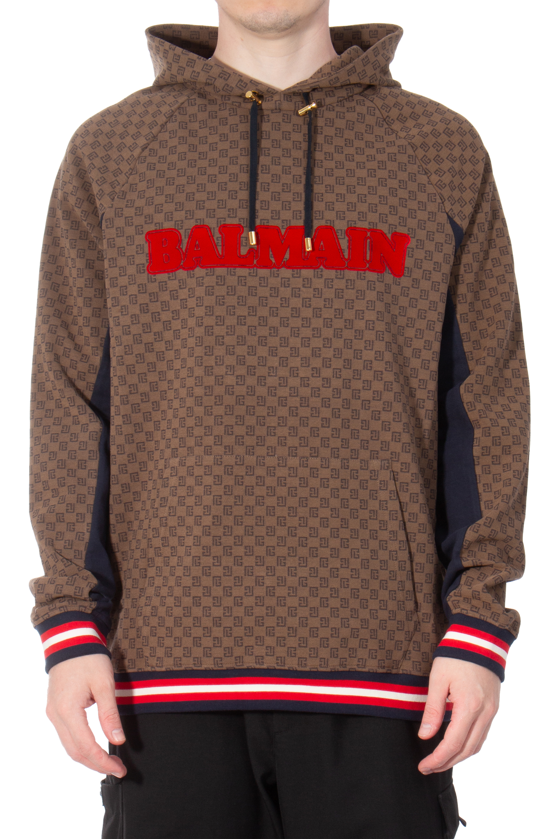 BALMAIN Printed Organic Cotton Jaquard Hoodie BALMAIN Printed Organic Cotton Jaquard Hoodie