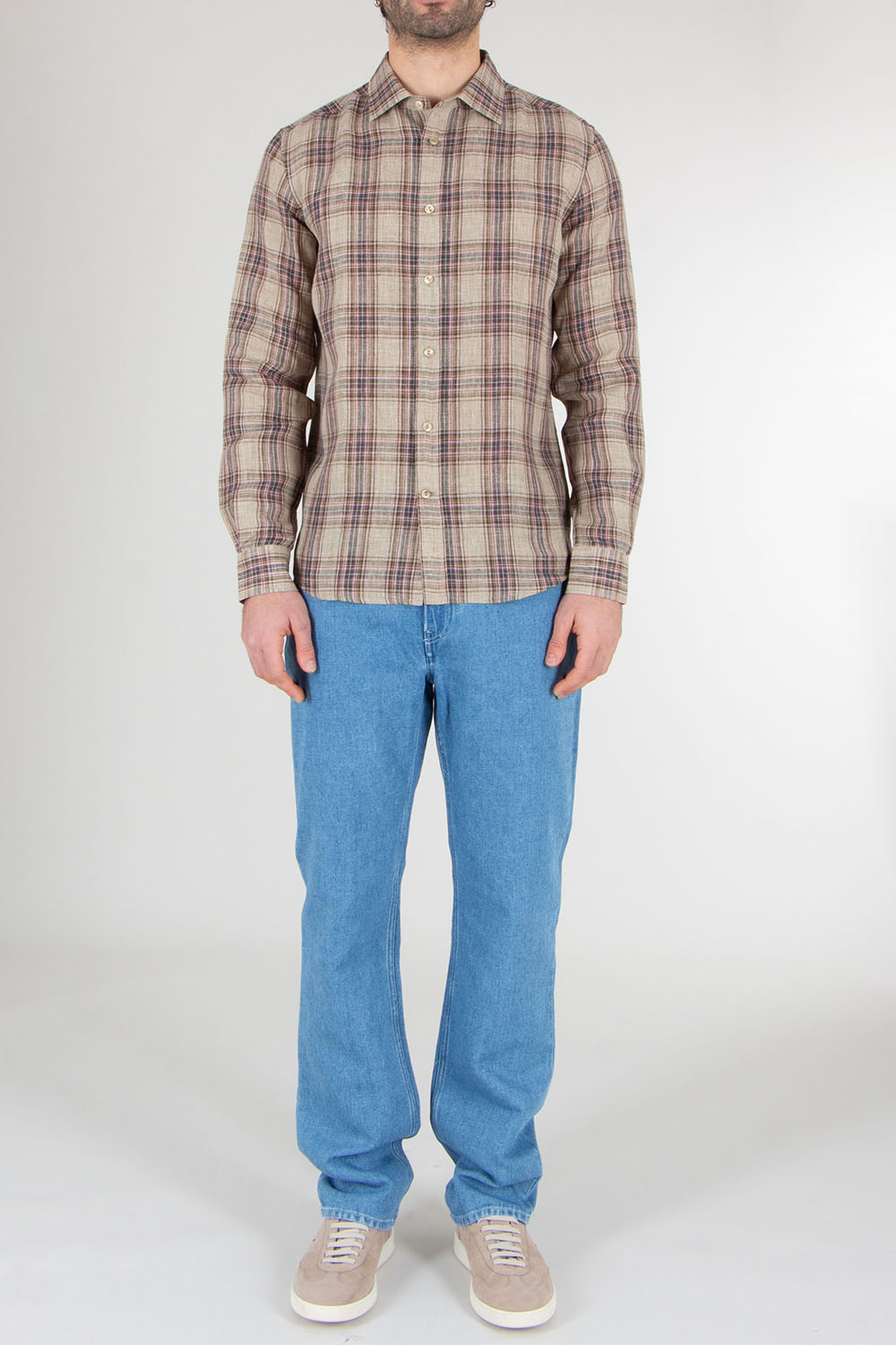 AGNONA Regular Fit Plaid Linen Shirt