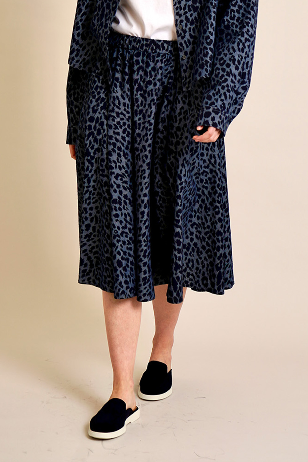 ASPESI Flared Cotton Leopard Print Skirt