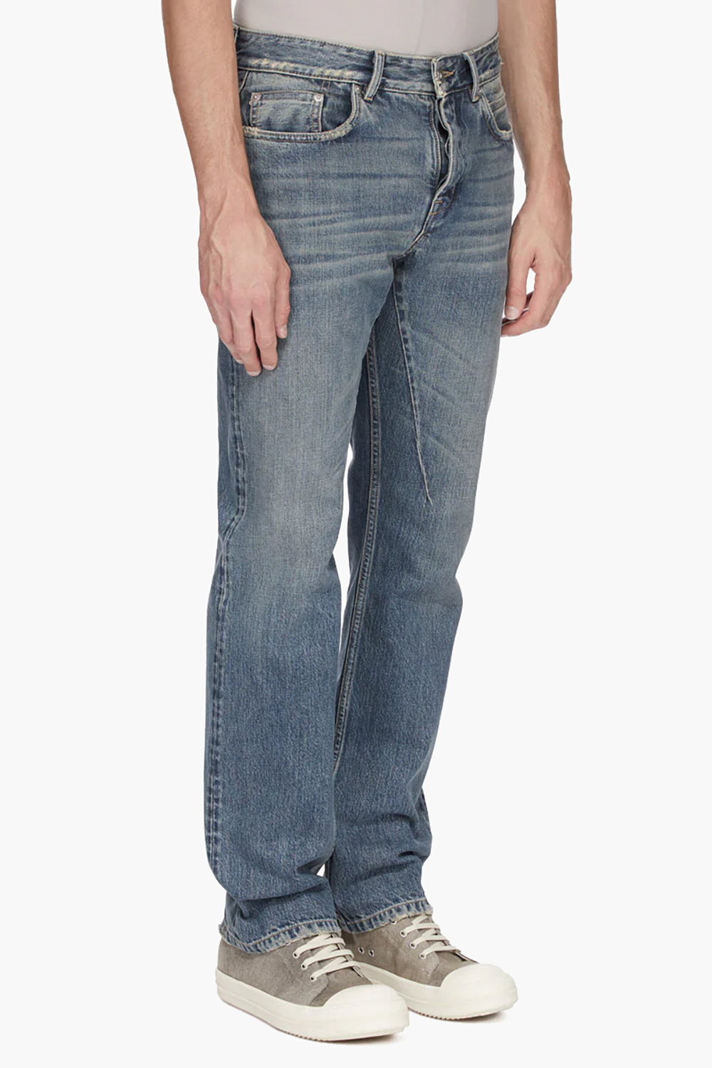 RICK OWENS DRKSHDW Fog Cut Washed Indigo Distressed Cotton Denim Jeans