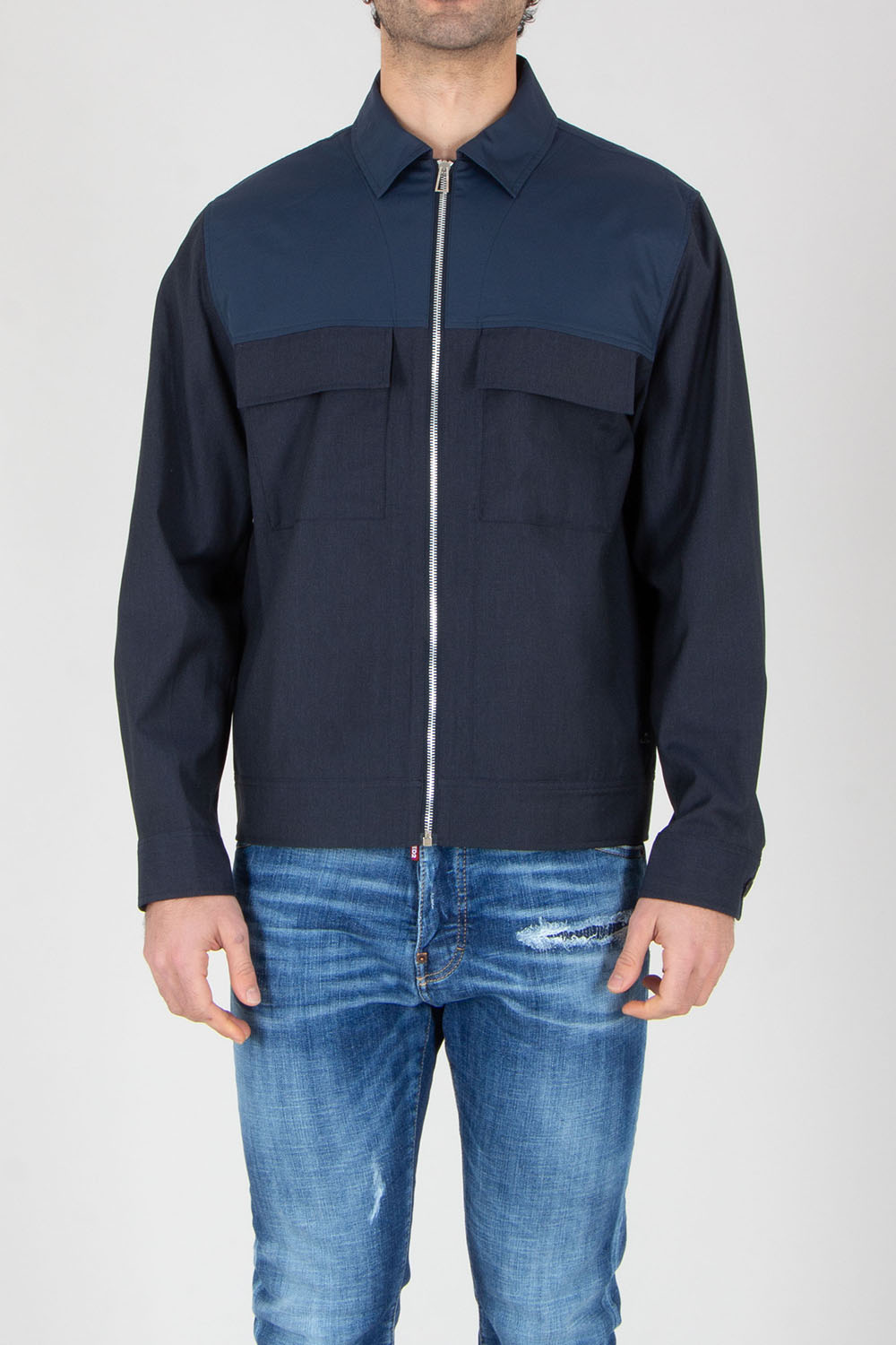 PAUL SMITH Regular Fit Cotton Linen Blend Zip Overshirt