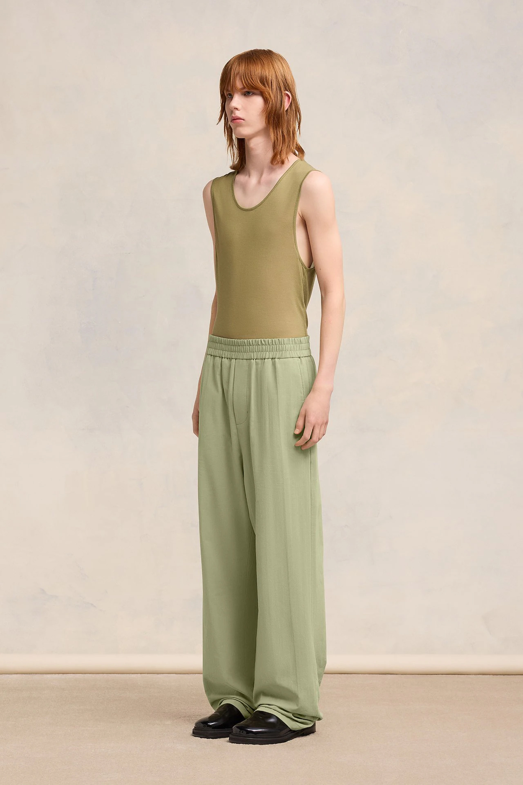 AMI PARIS Wide Leg Cotton Crepe Pants AMI PARIS Wide Leg Cotton Crepe Pants