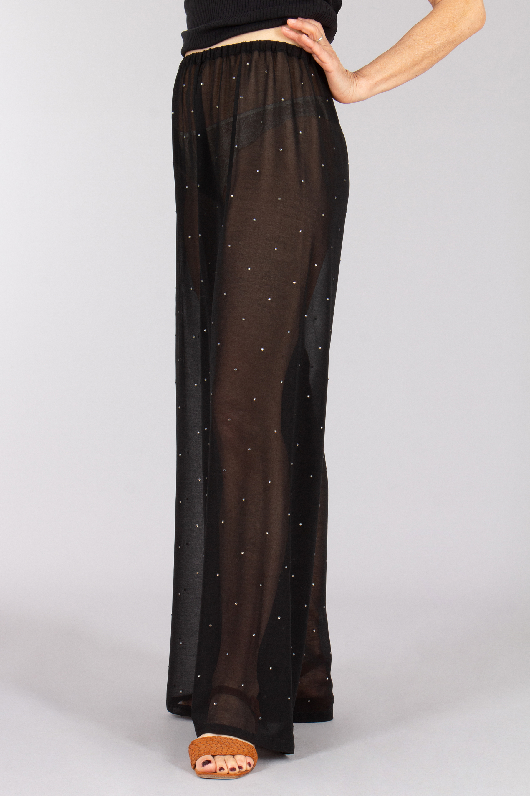 MC 2 SAINT BARTH Wide Leg Georgette Strass Crepe Pants Amalia Hosen, Erwachsener, Weiblich, Person, Frau