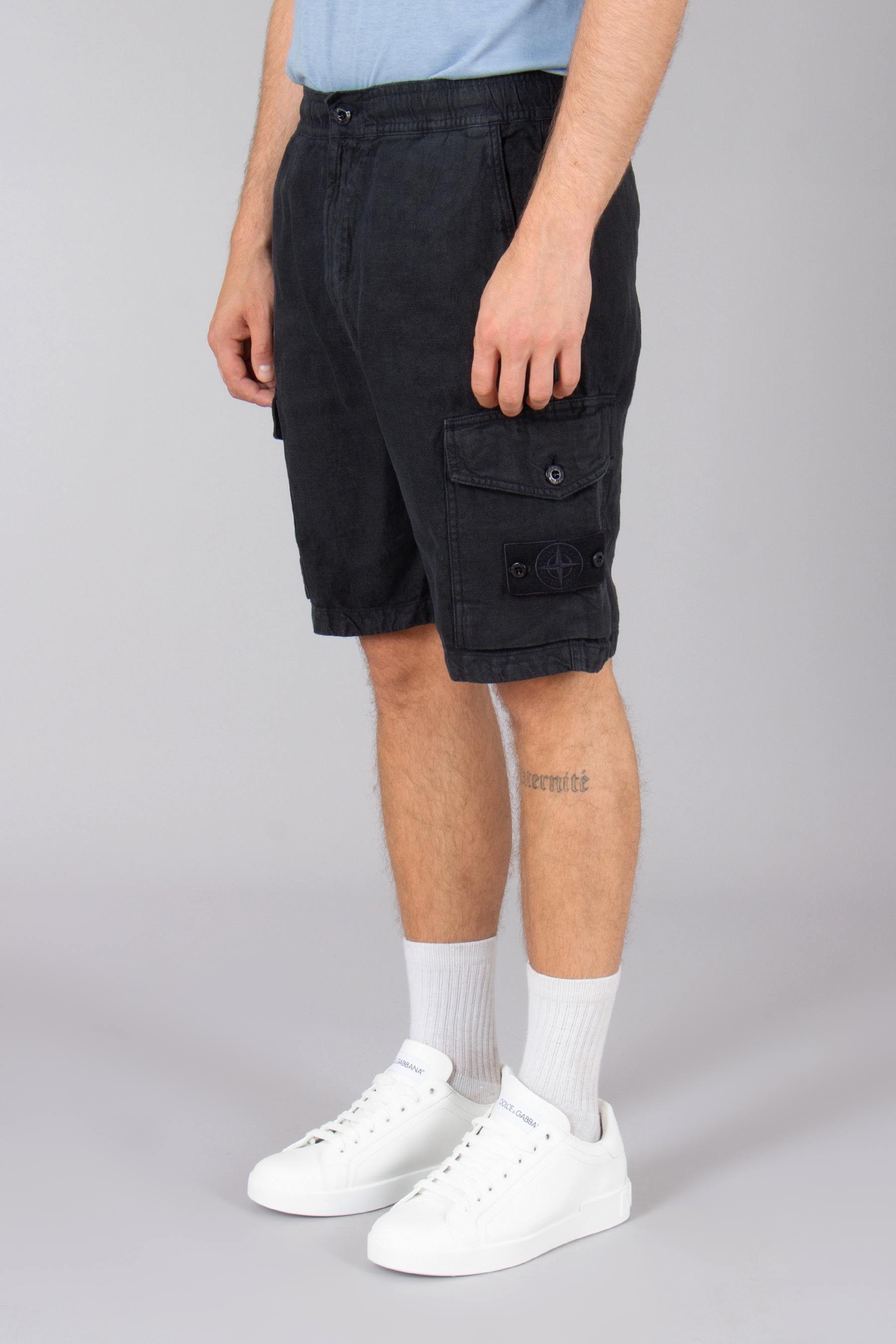 STONE ISLAND Ghost Piece Regular Fit Diagonal Linen Cargo Bermuda Shorts Bekleidung, Kurze Hosen, Person