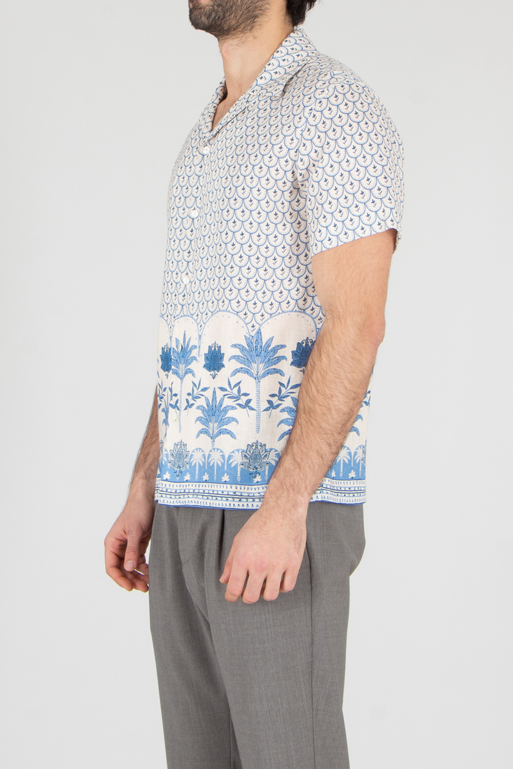 VAN LAACK Boxy Fit Palm Tree Print Linen Short-Sleeve Shirt Ridu